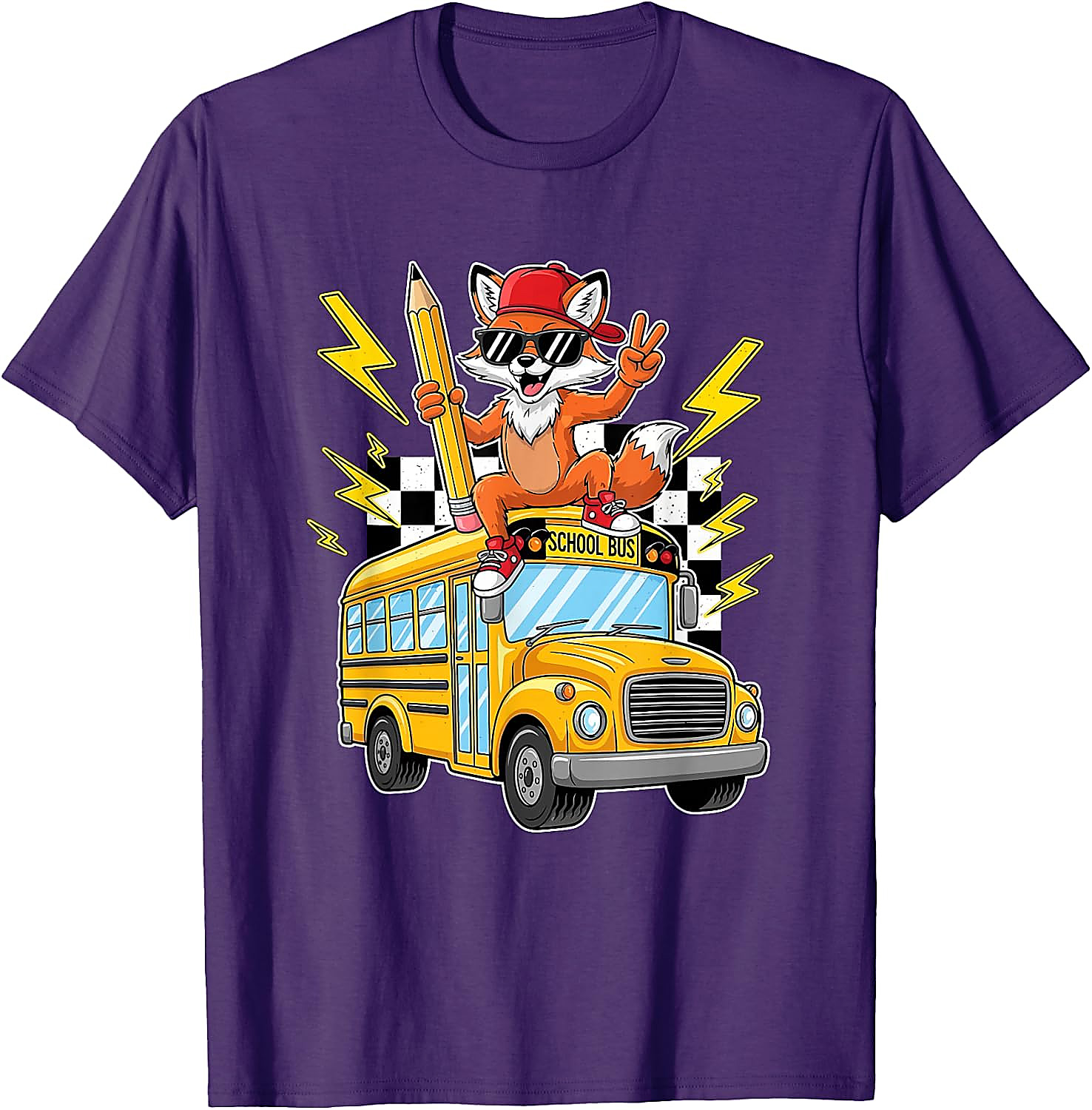 Cool Fox Back to School Bus T-Shirt for Kids