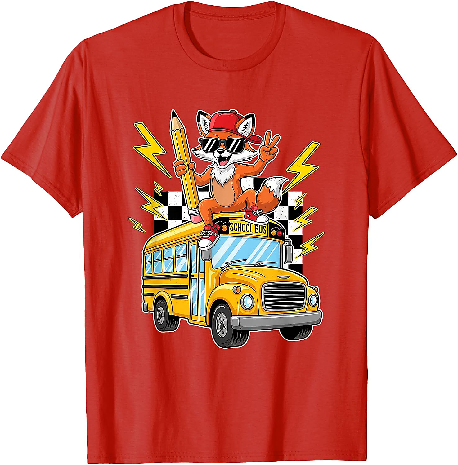 Cool Fox Back to School Bus T-Shirt for Kids