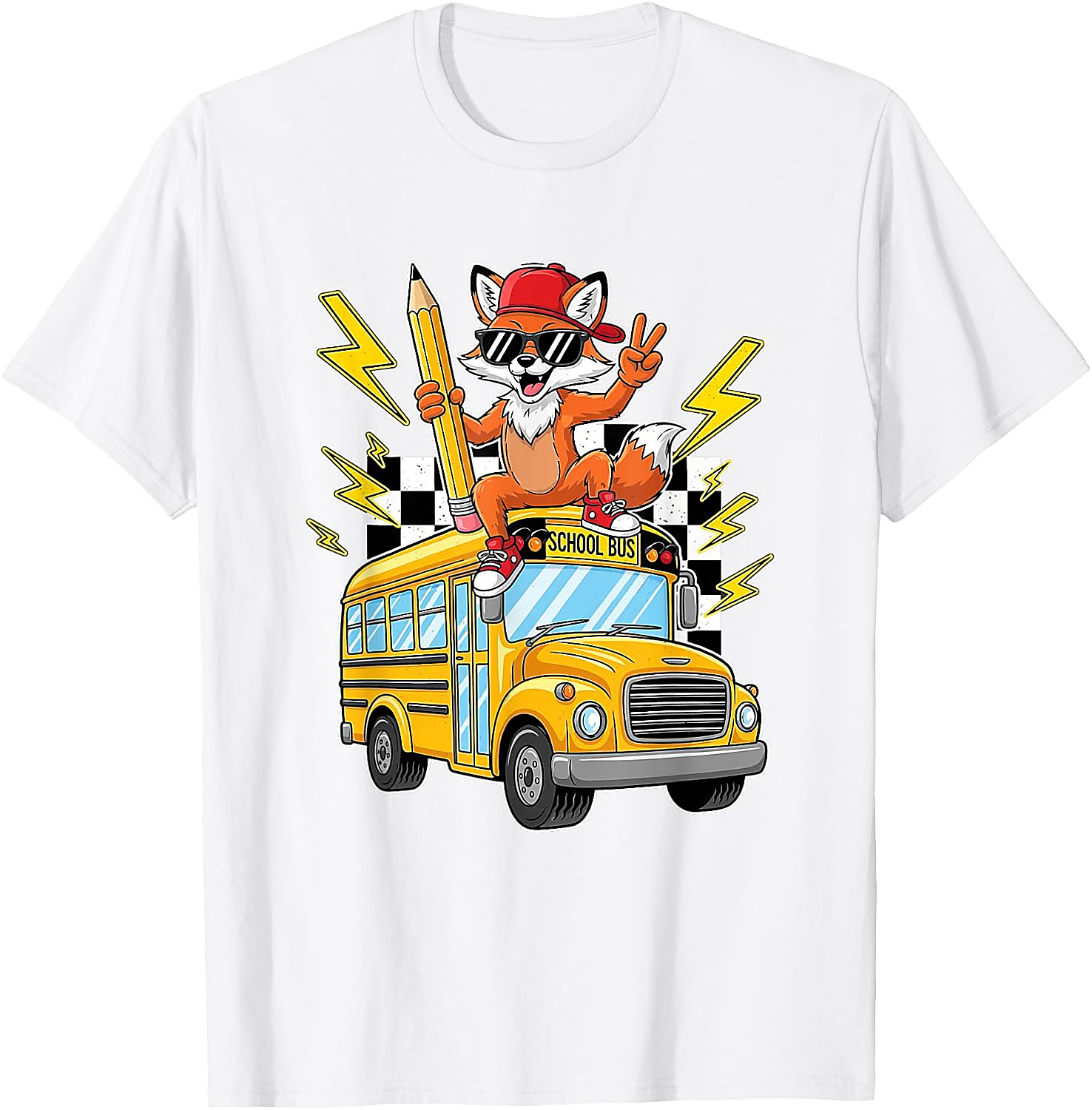 Cool Fox Back to School Bus T-Shirt for Kids