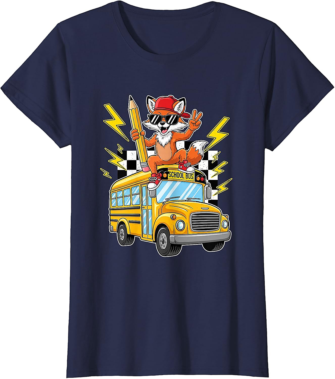 Cool Fox Back to School Bus T-Shirt for Kids