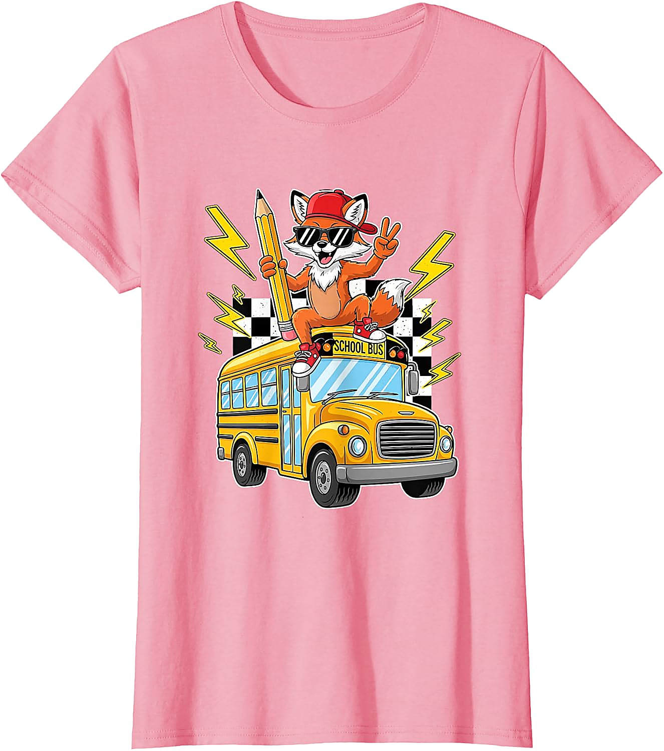 Cool Fox Back to School Bus T-Shirt for Kids