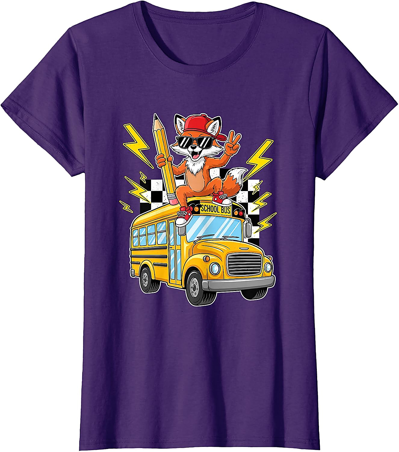 Cool Fox Back to School Bus T-Shirt for Kids