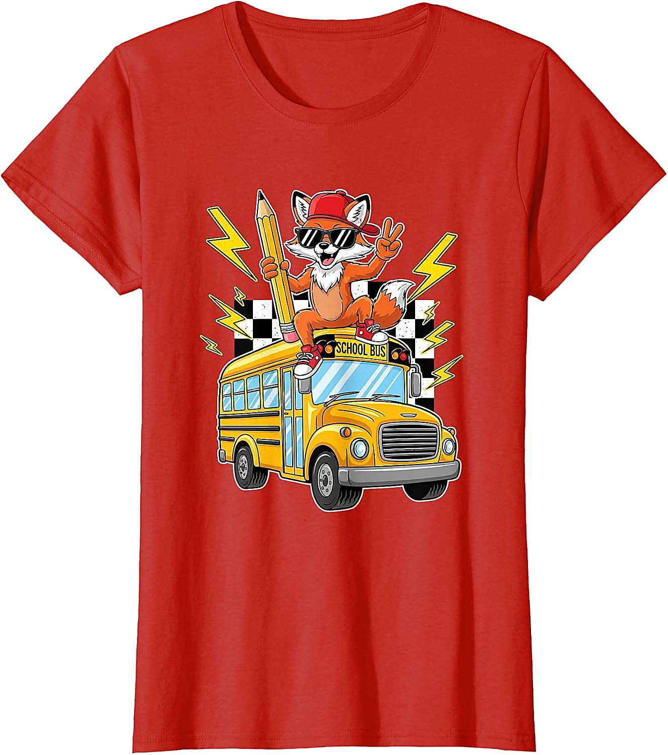 Cool Fox Back to School Bus T-Shirt for Kids