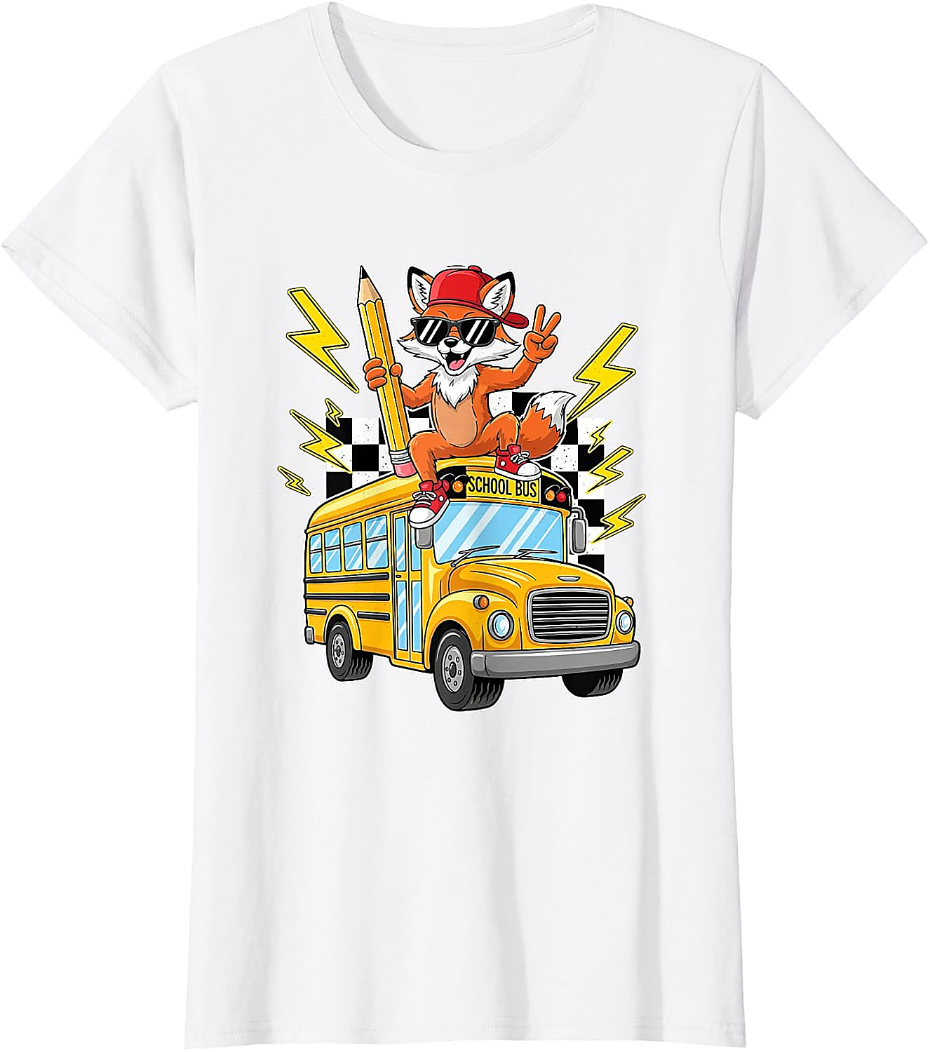 Cool Fox Back to School Bus T-Shirt for Kids
