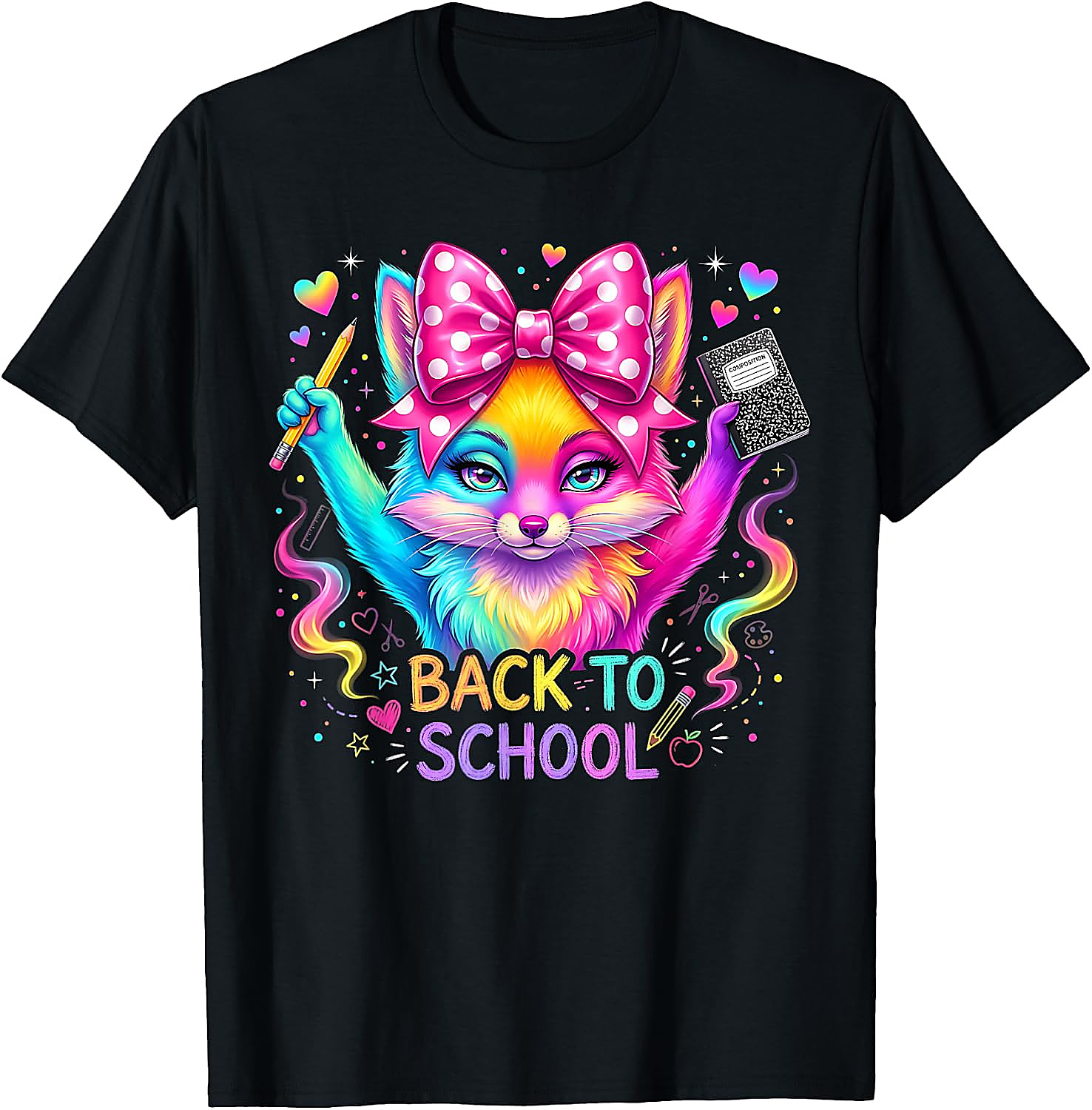 Back to School Rainbow Fox T-Shirt for Girls | Kids Graphic Tee