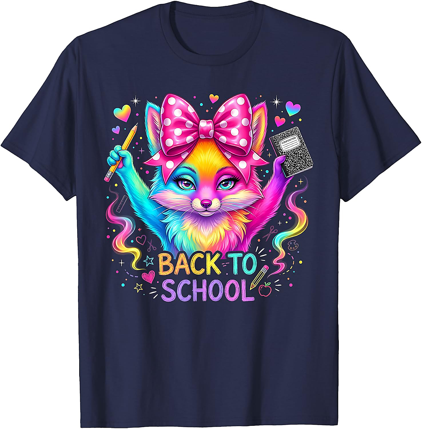 Back to School Rainbow Fox T-Shirt for Girls | Kids Graphic Tee
