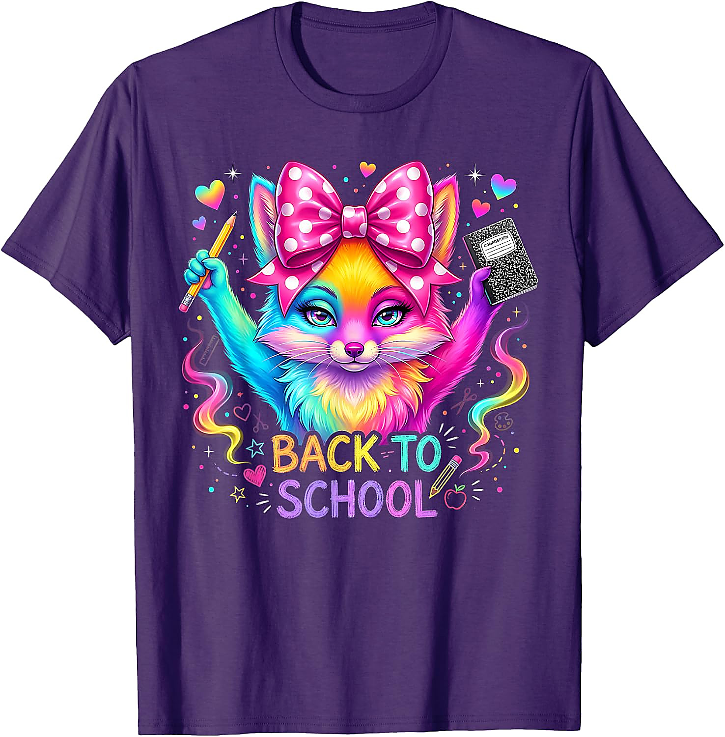 Back to School Rainbow Fox T-Shirt for Girls | Kids Graphic Tee