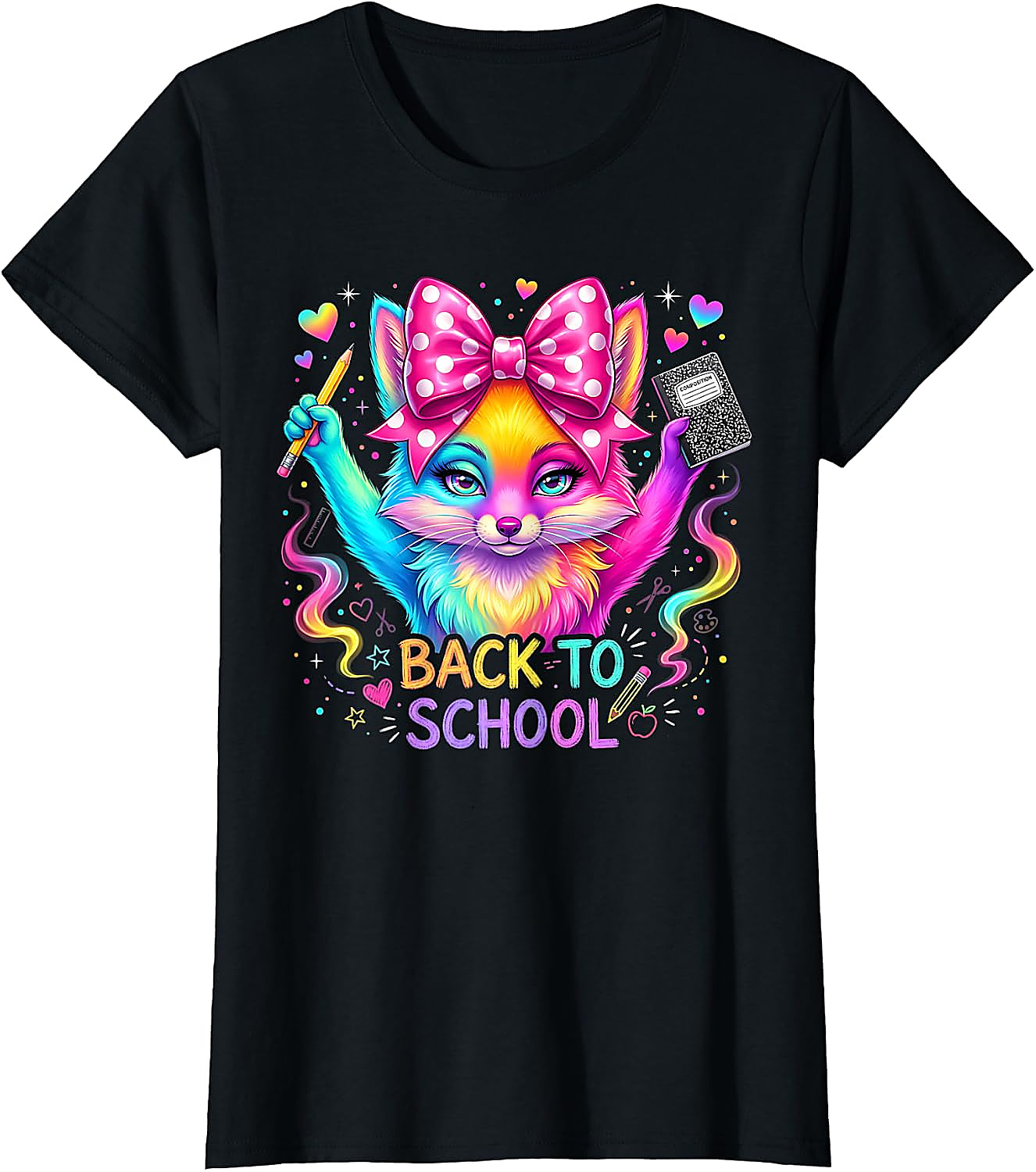Back to School Rainbow Fox T-Shirt for Girls | Kids Graphic Tee