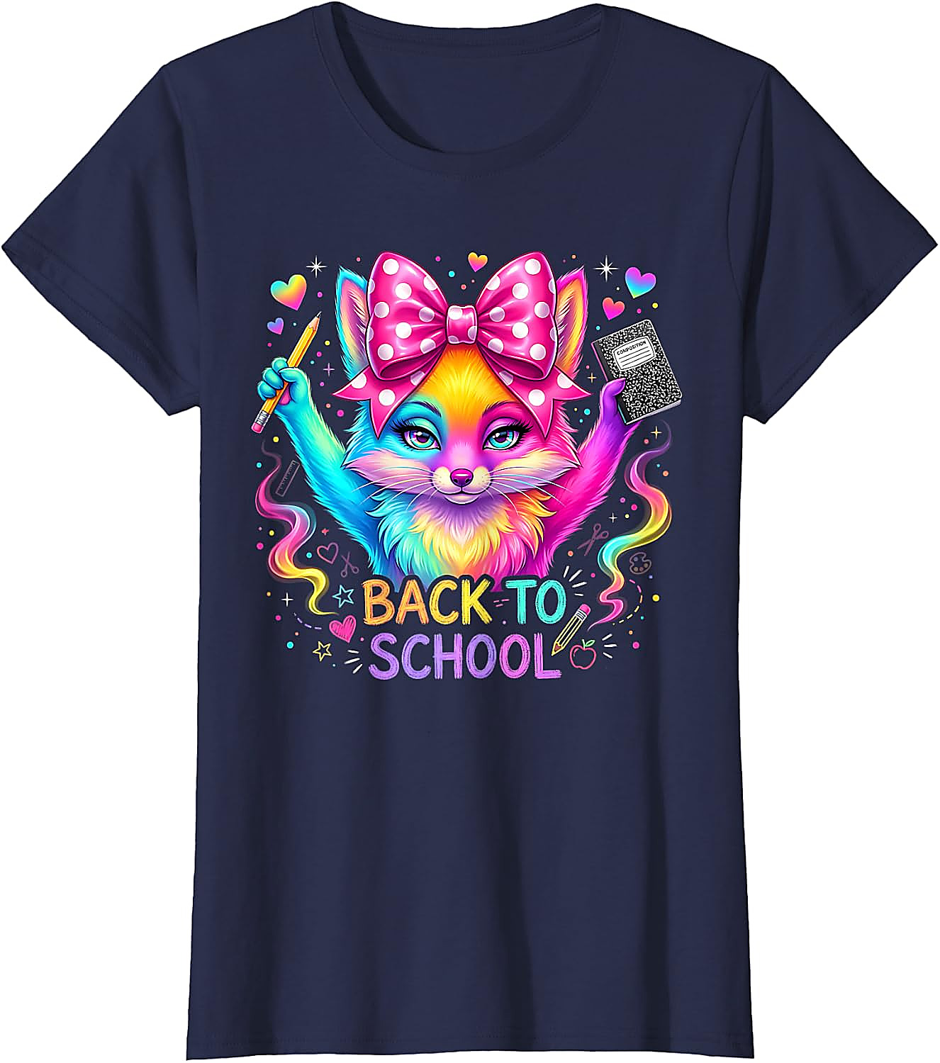 Back to School Rainbow Fox T-Shirt for Girls | Kids Graphic Tee