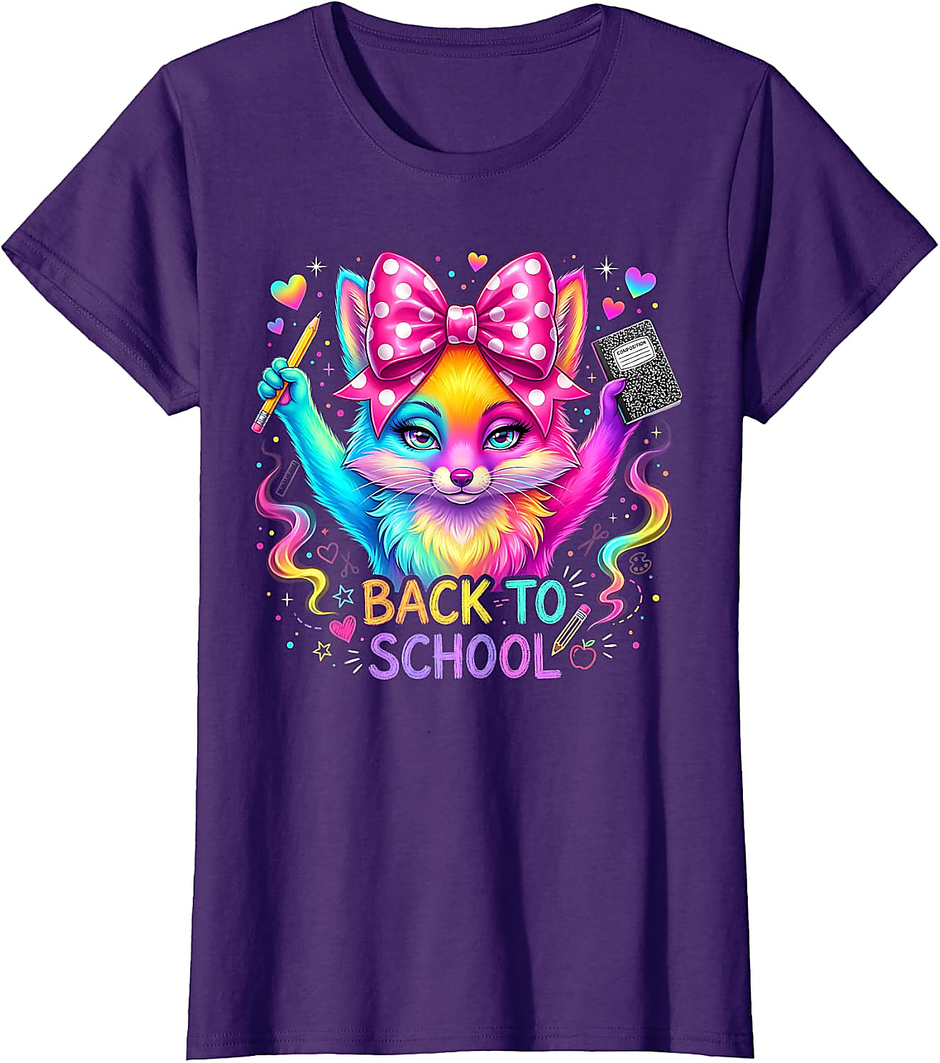Back to School Rainbow Fox T-Shirt for Girls | Kids Graphic Tee