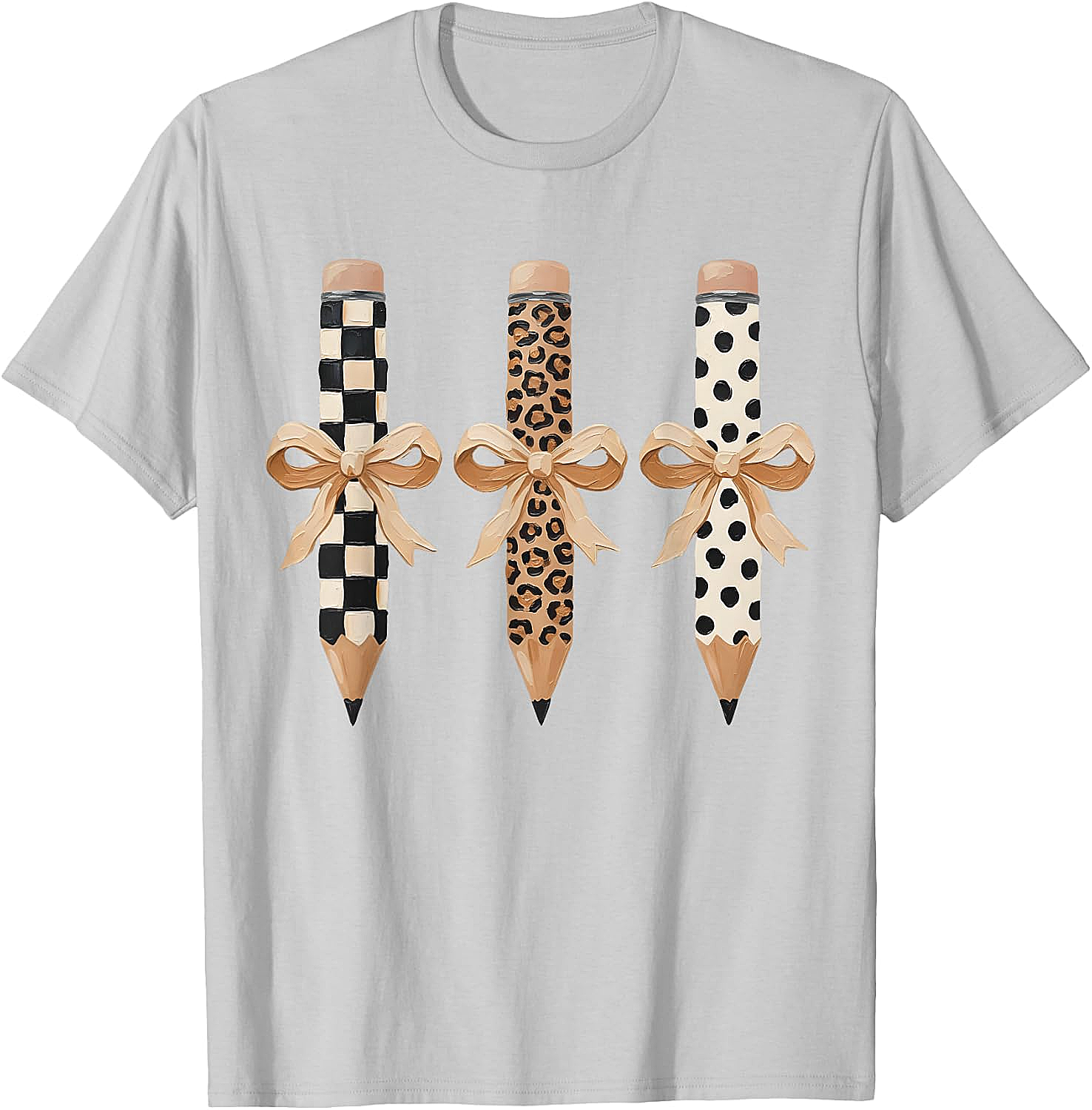  Preppy Leopard Pencil Bow Coquette Teacher Back to School Tee