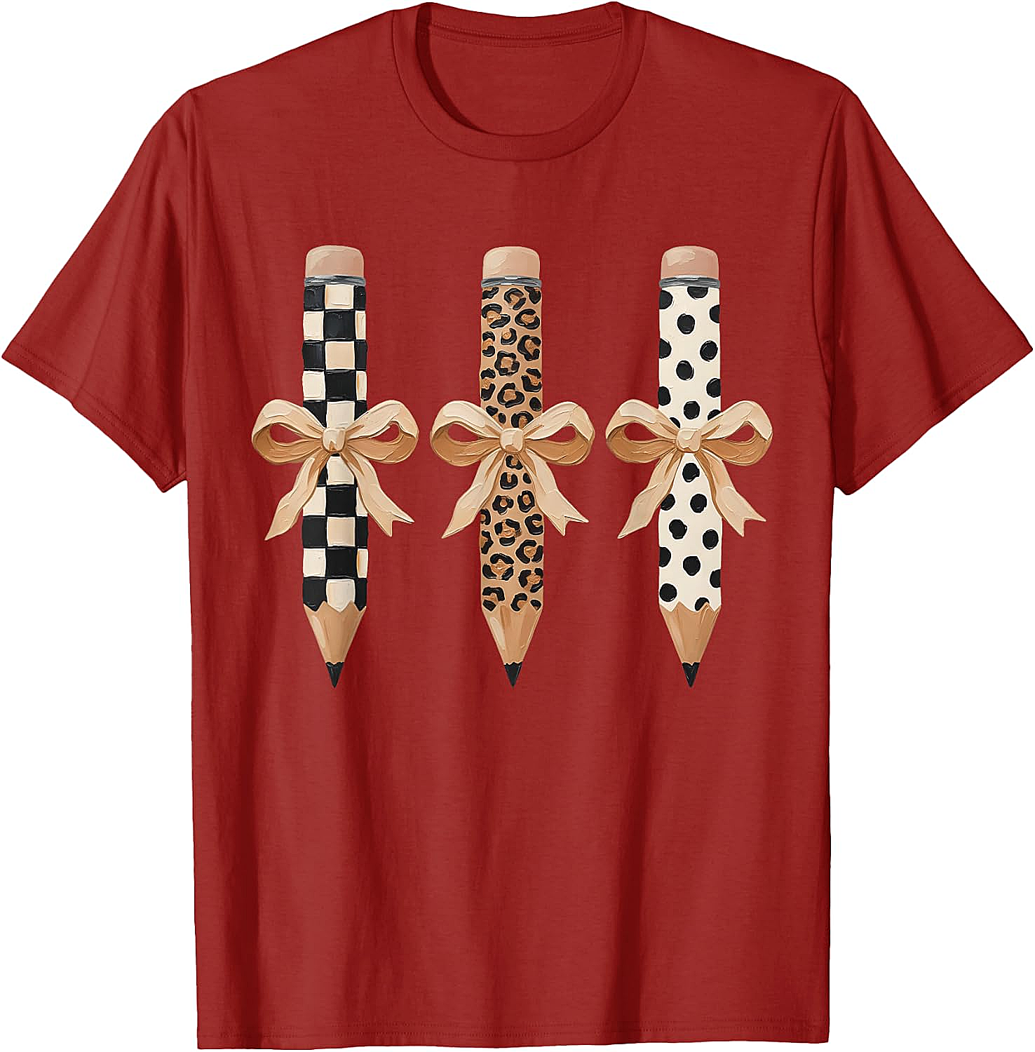  Preppy Leopard Pencil Bow Coquette Teacher Back to School Tee