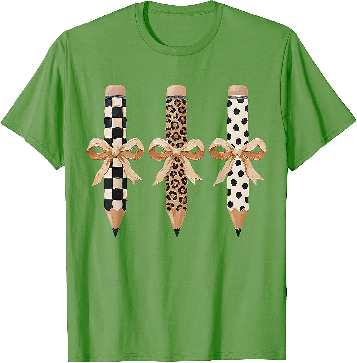  Preppy Leopard Pencil Bow Coquette Teacher Back to School Tee