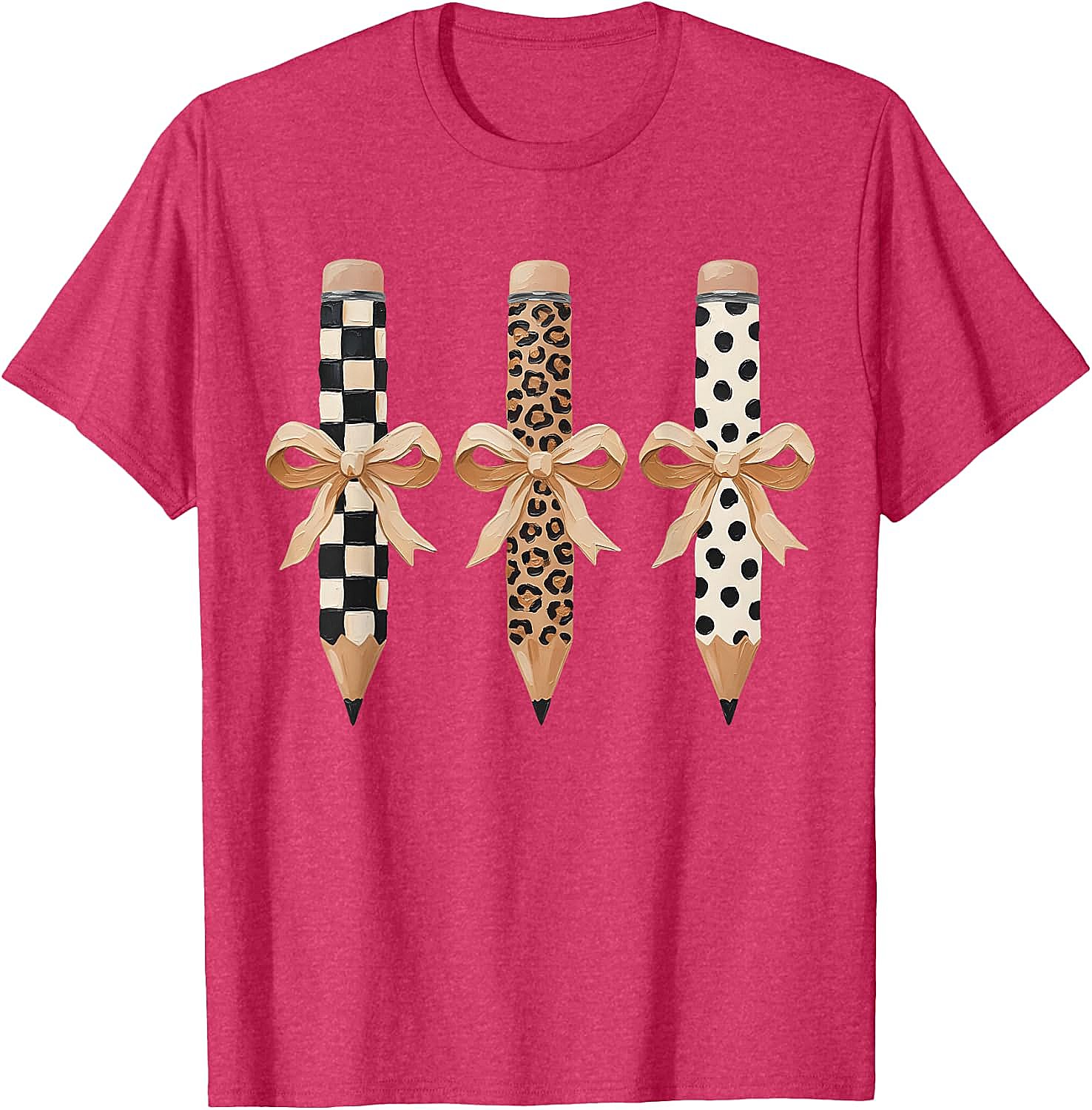  Preppy Leopard Pencil Bow Coquette Teacher Back to School Tee