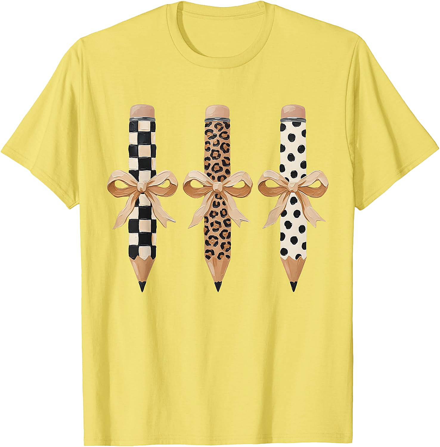  Preppy Leopard Pencil Bow Coquette Teacher Back to School Tee