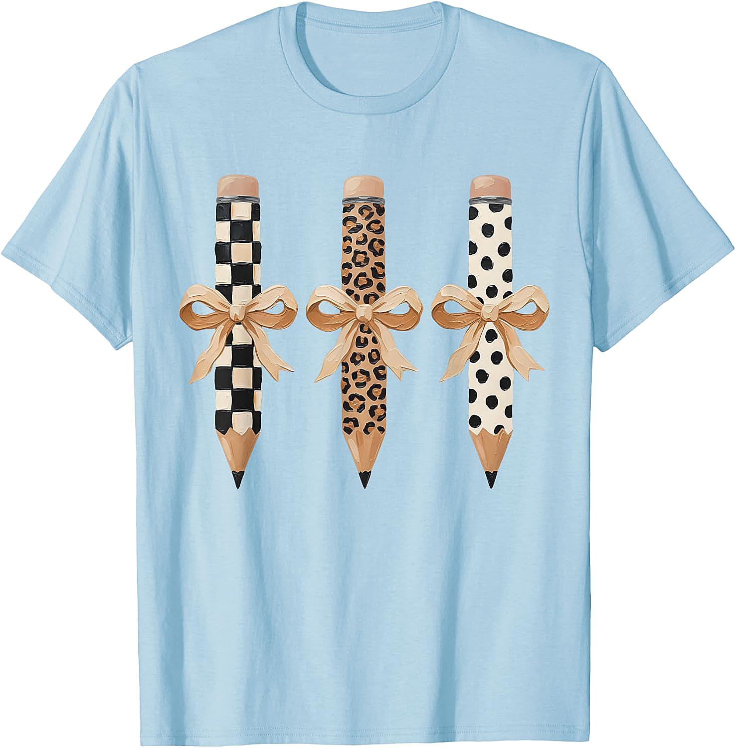  Preppy Leopard Pencil Bow Coquette Teacher Back to School Tee