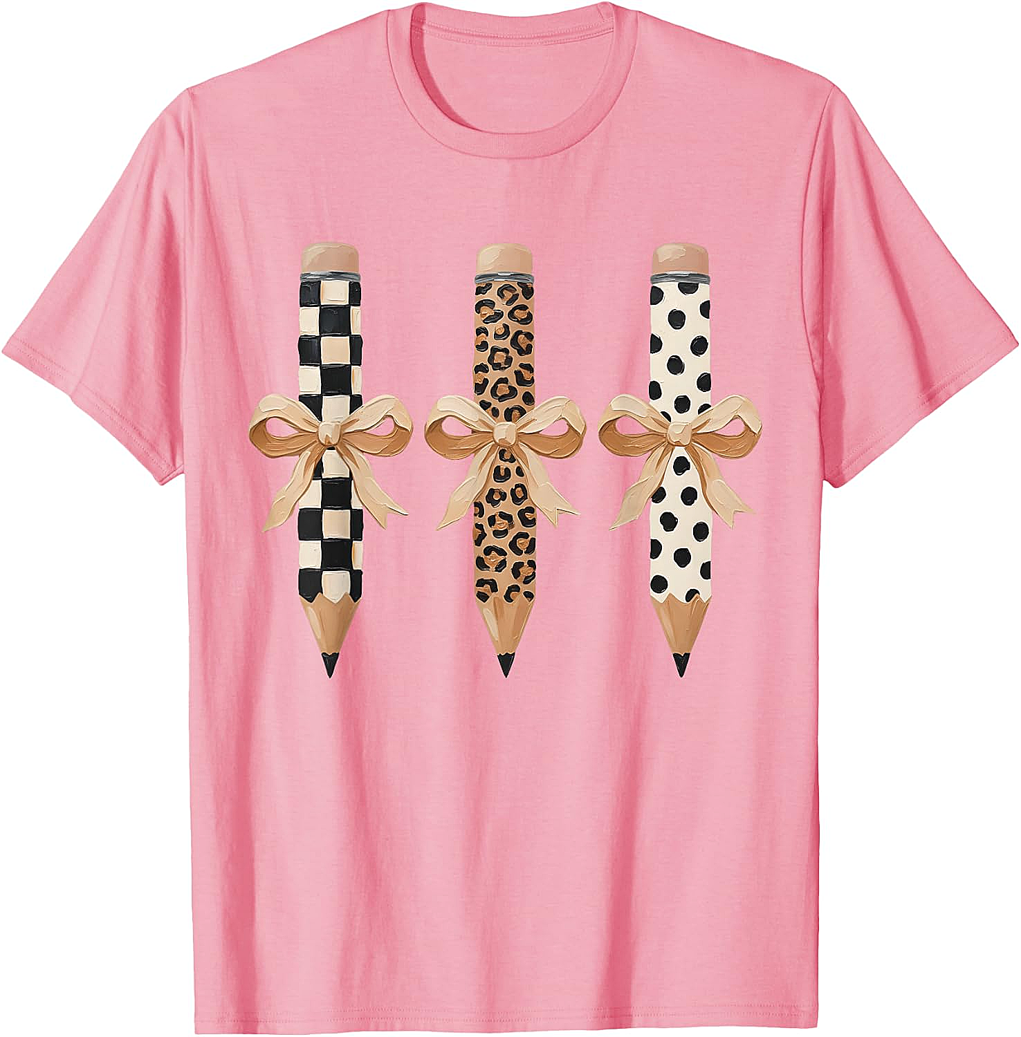  Preppy Leopard Pencil Bow Coquette Teacher Back to School Tee