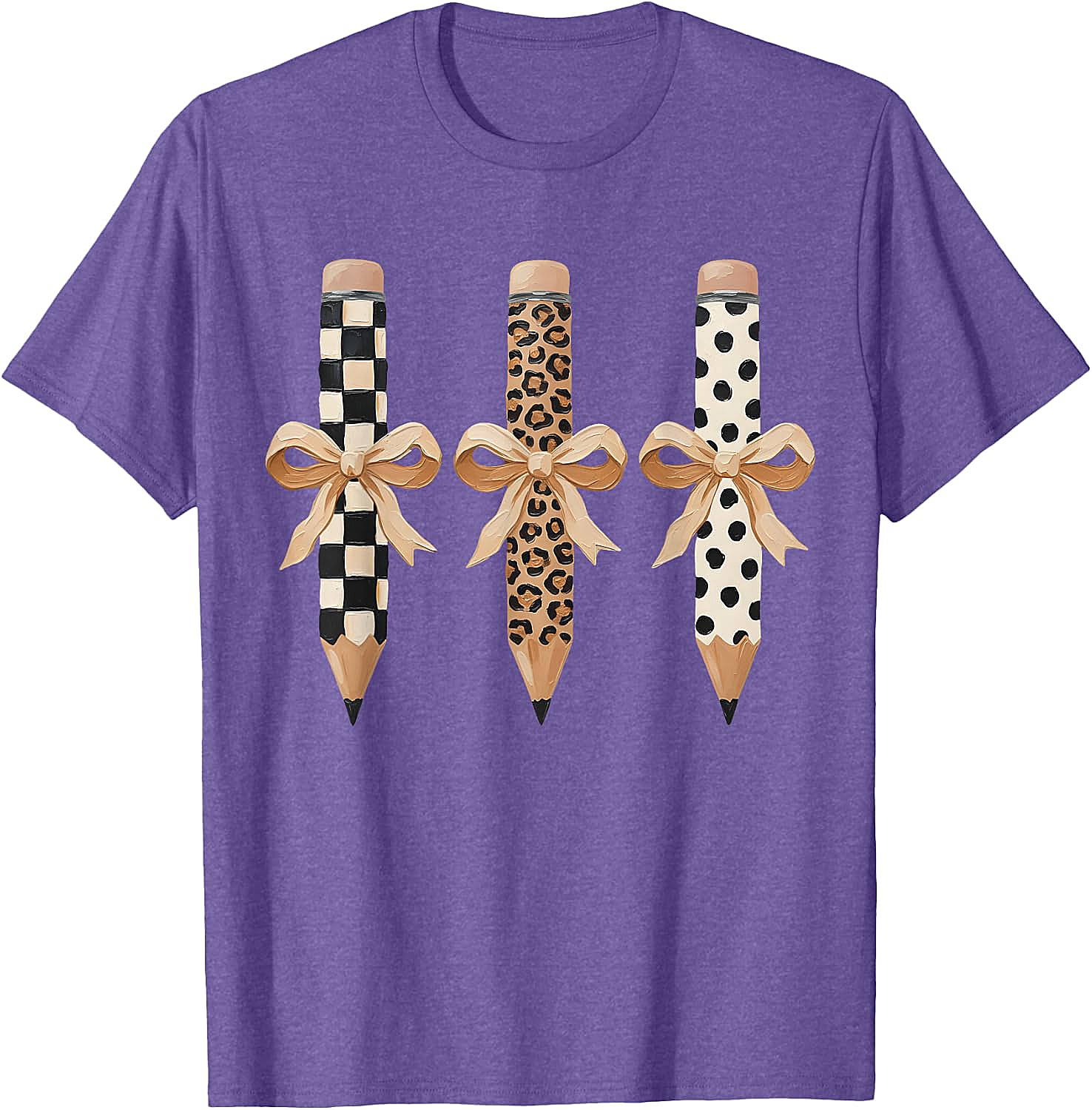 Preppy Leopard Pencil Bow Coquette Teacher Back to School Tee