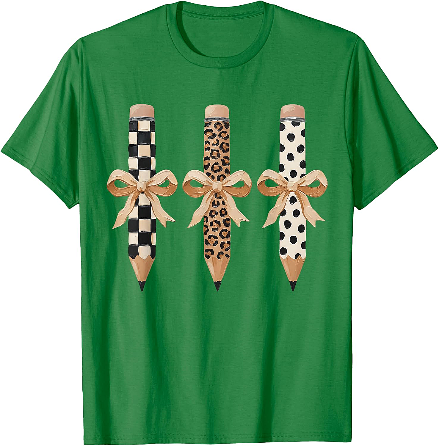 Preppy Leopard Pencil Bow Coquette Teacher Back to School Tee