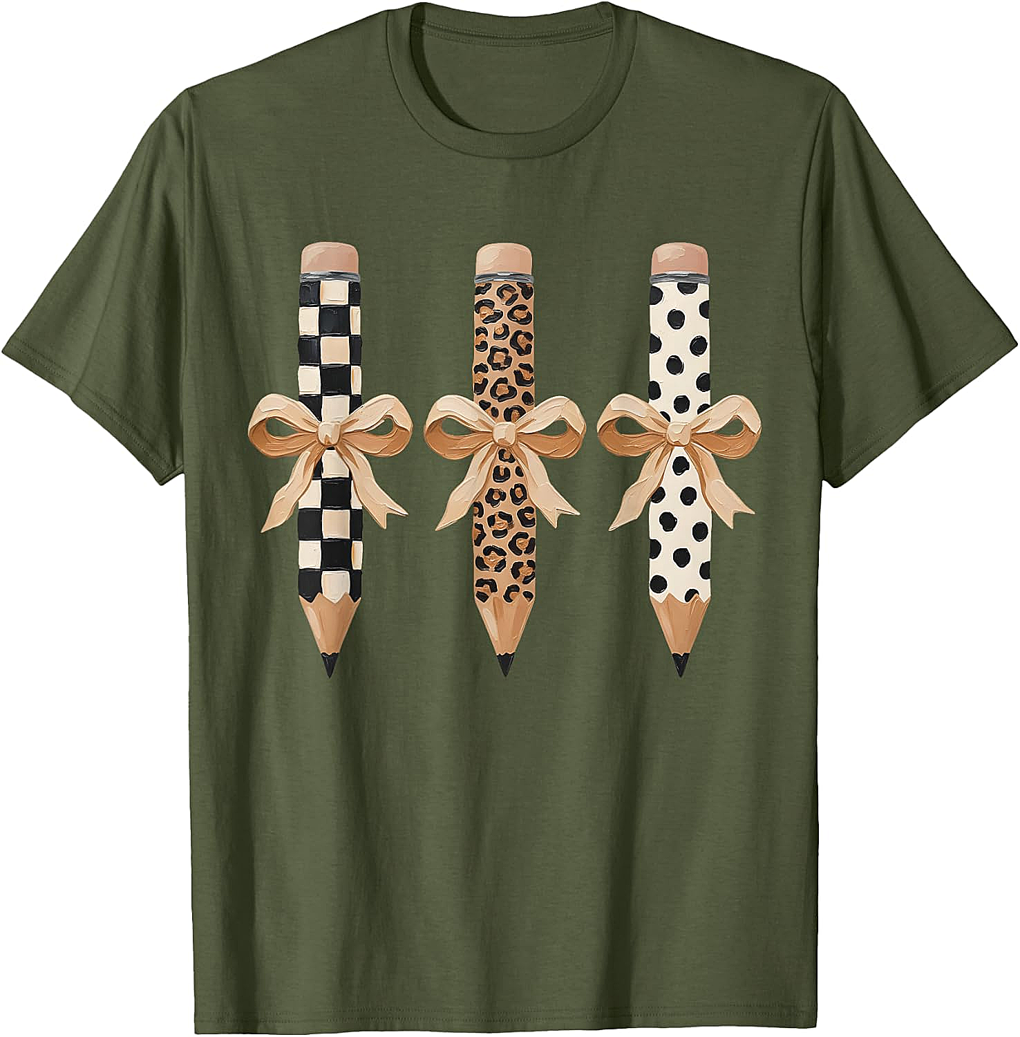  Preppy Leopard Pencil Bow Coquette Teacher Back to School Tee