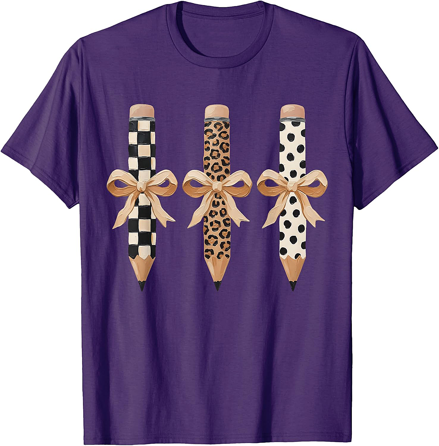  Preppy Leopard Pencil Bow Coquette Teacher Back to School Tee