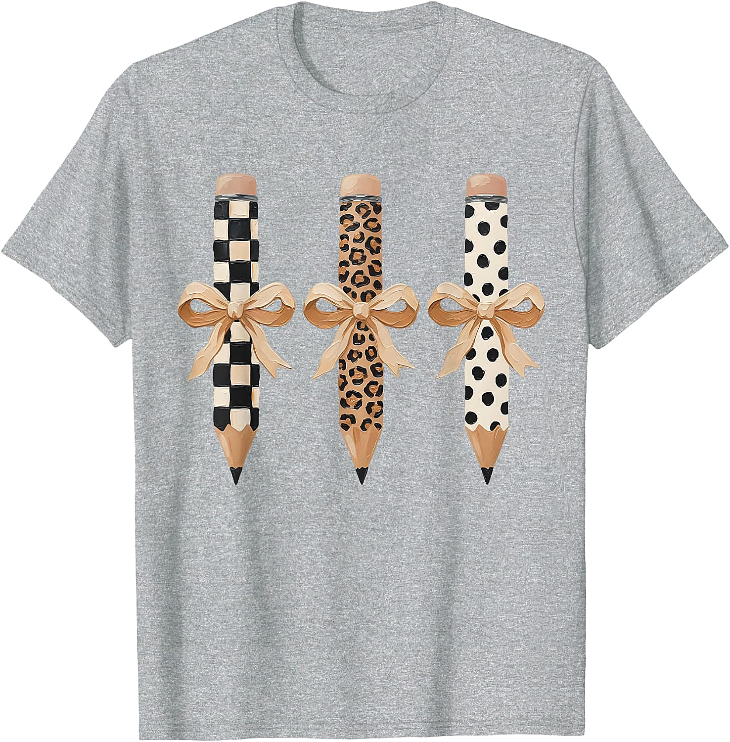  Preppy Leopard Pencil Bow Coquette Teacher Back to School Tee
