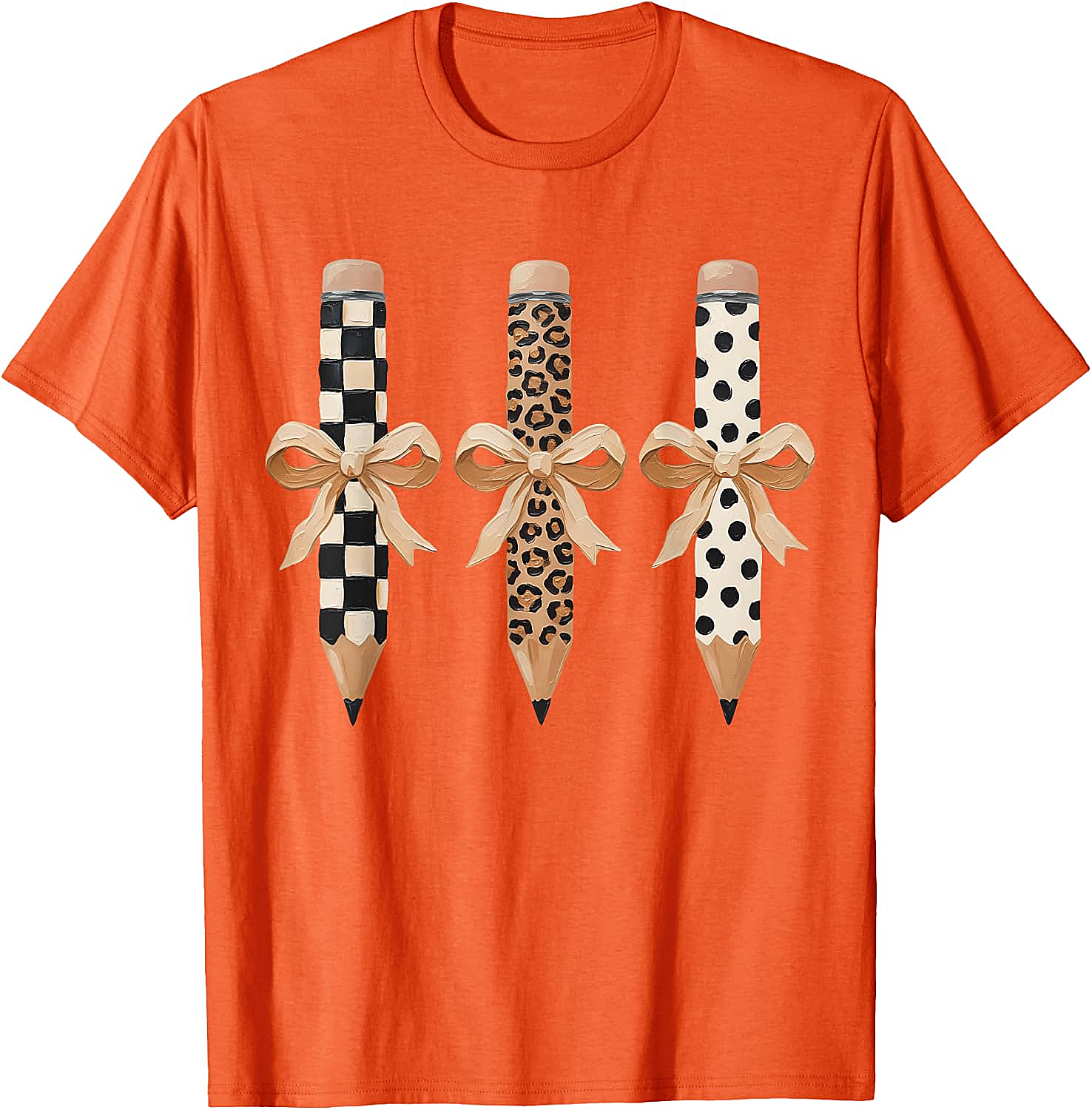  Preppy Leopard Pencil Bow Coquette Teacher Back to School Tee