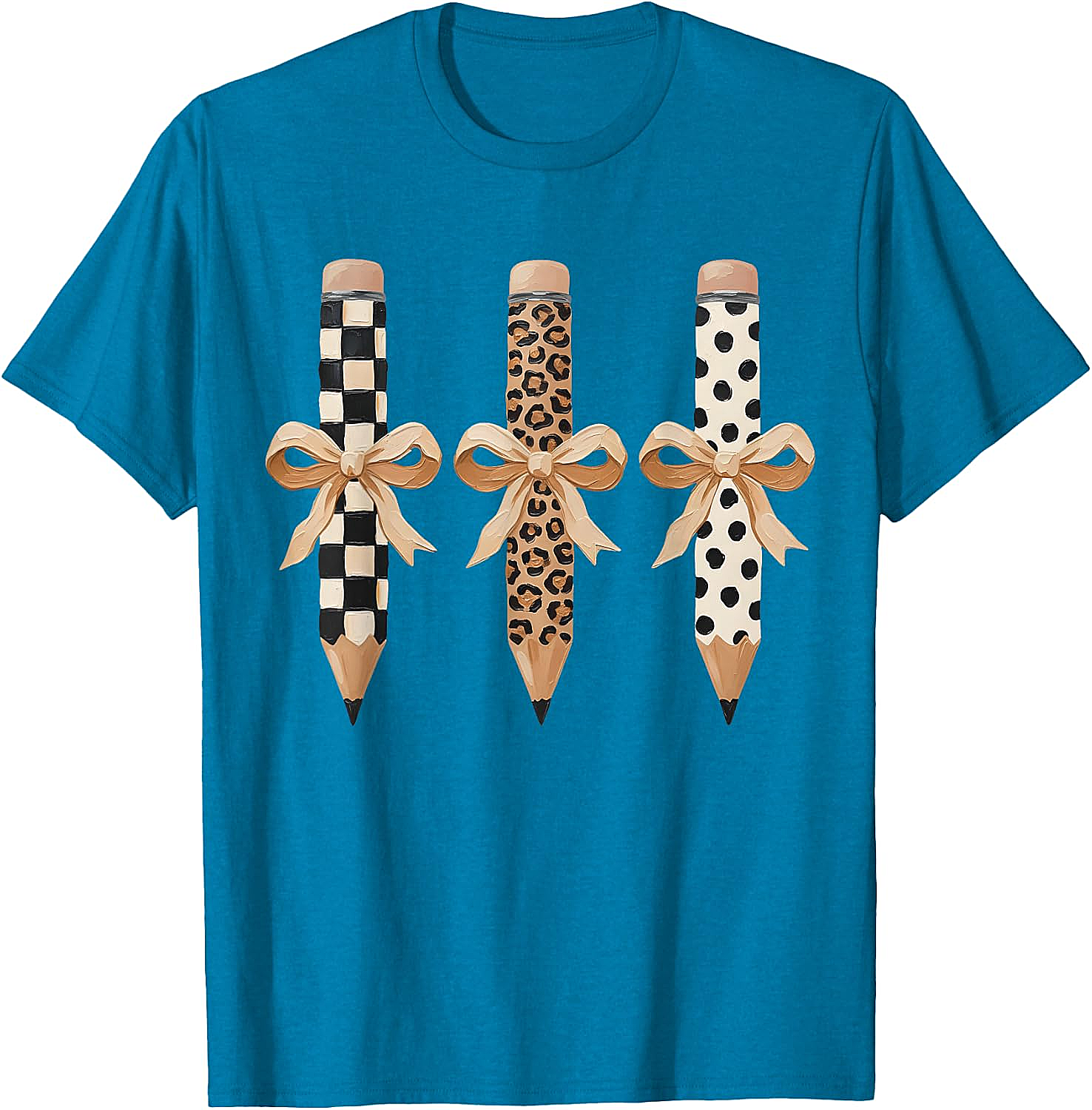  Preppy Leopard Pencil Bow Coquette Teacher Back to School Tee
