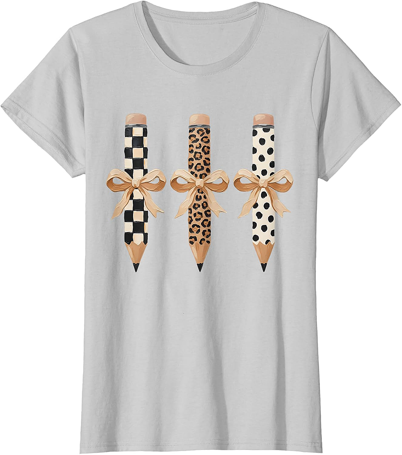 Preppy Leopard Pencil Bow Coquette Teacher Back to School Tee