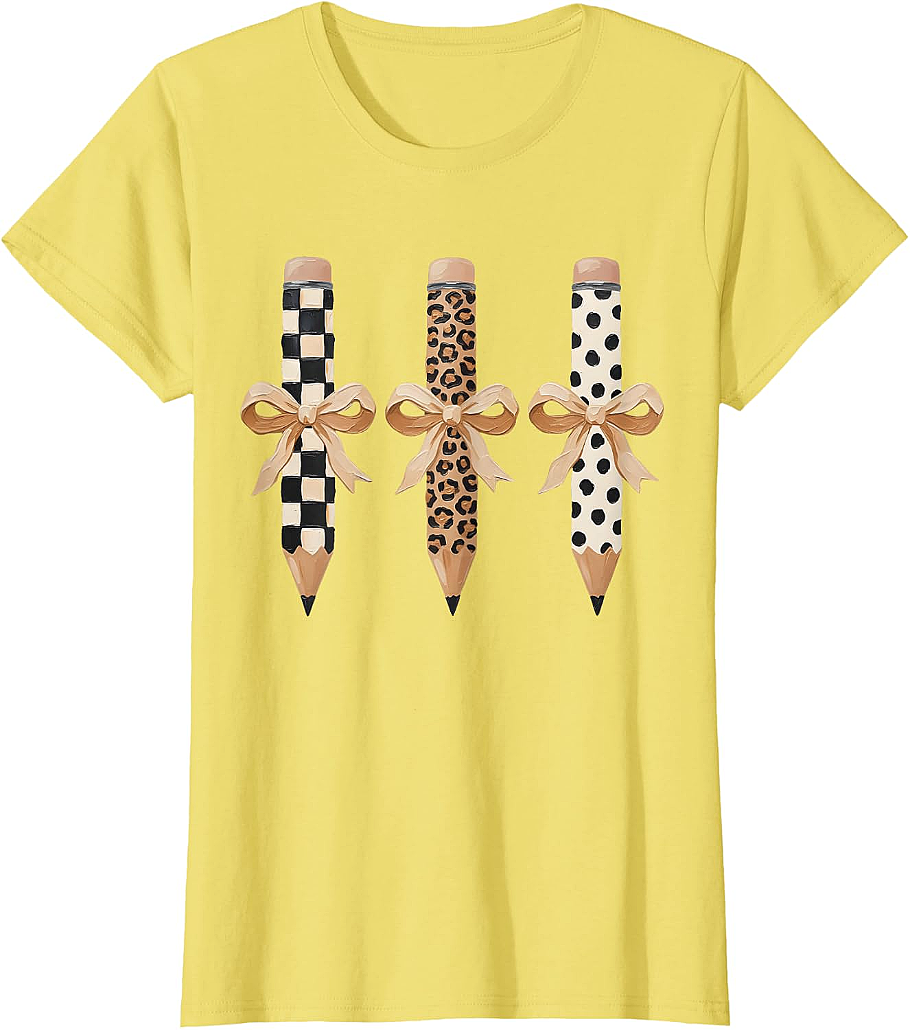  Preppy Leopard Pencil Bow Coquette Teacher Back to School Tee