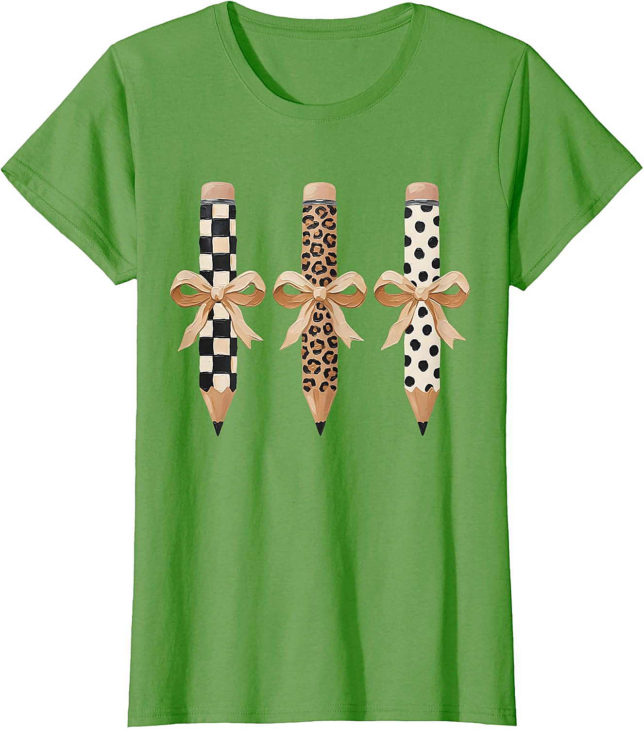  Preppy Leopard Pencil Bow Coquette Teacher Back to School Tee