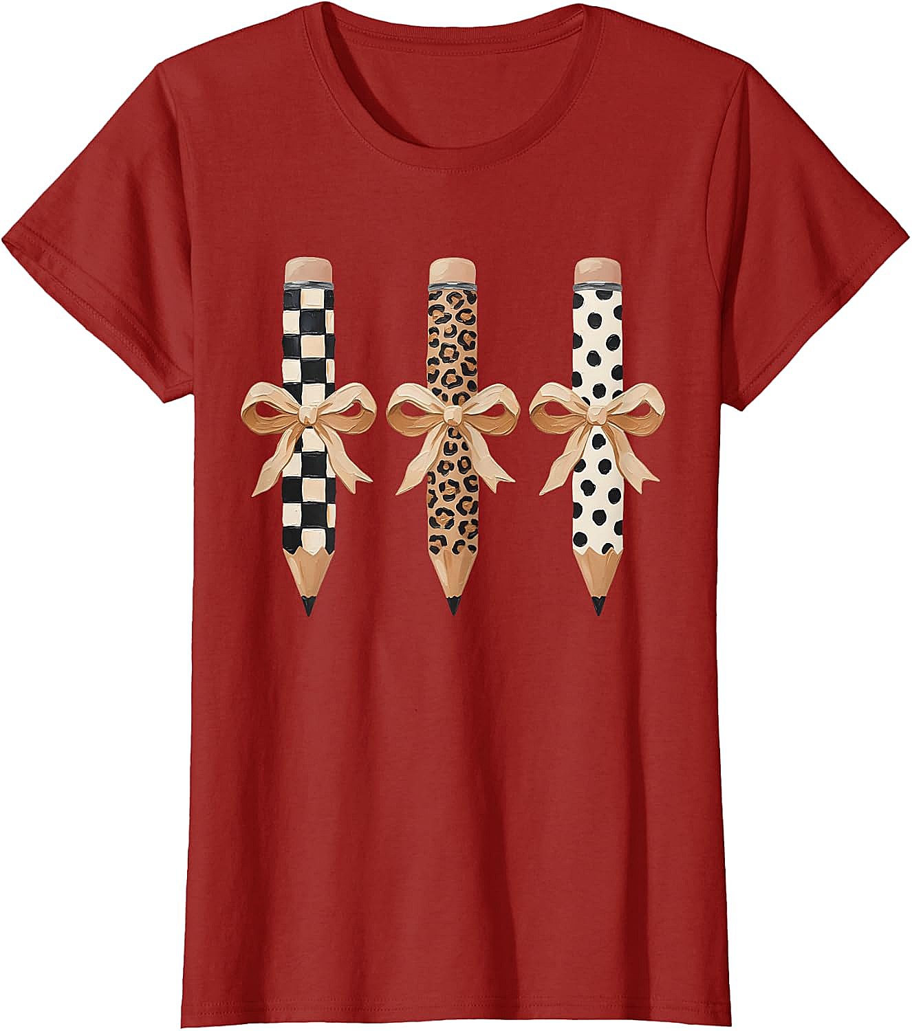  Preppy Leopard Pencil Bow Coquette Teacher Back to School Tee