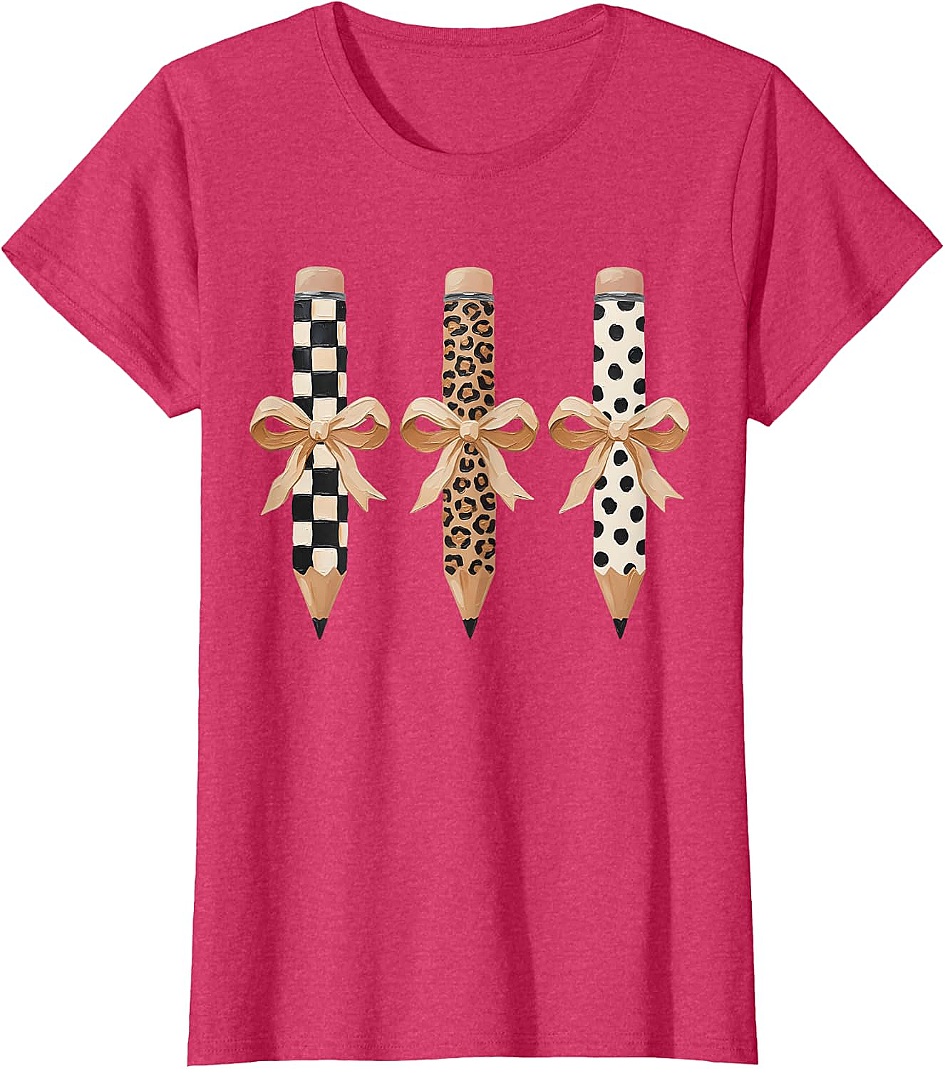  Preppy Leopard Pencil Bow Coquette Teacher Back to School Tee