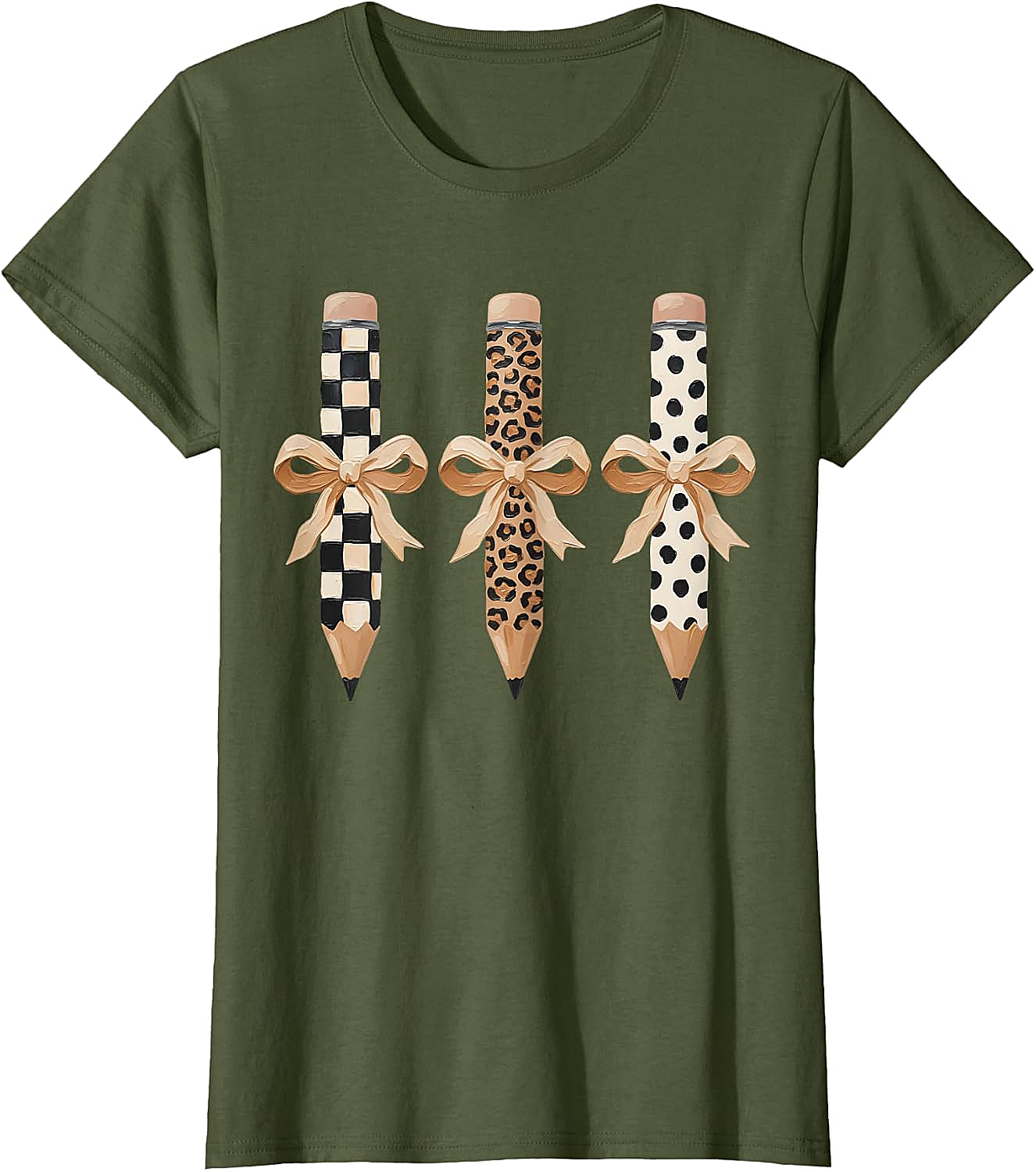  Preppy Leopard Pencil Bow Coquette Teacher Back to School Tee