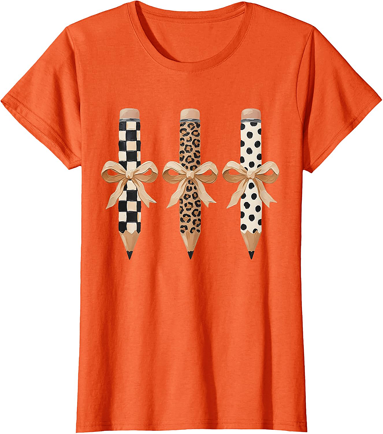  Preppy Leopard Pencil Bow Coquette Teacher Back to School Tee