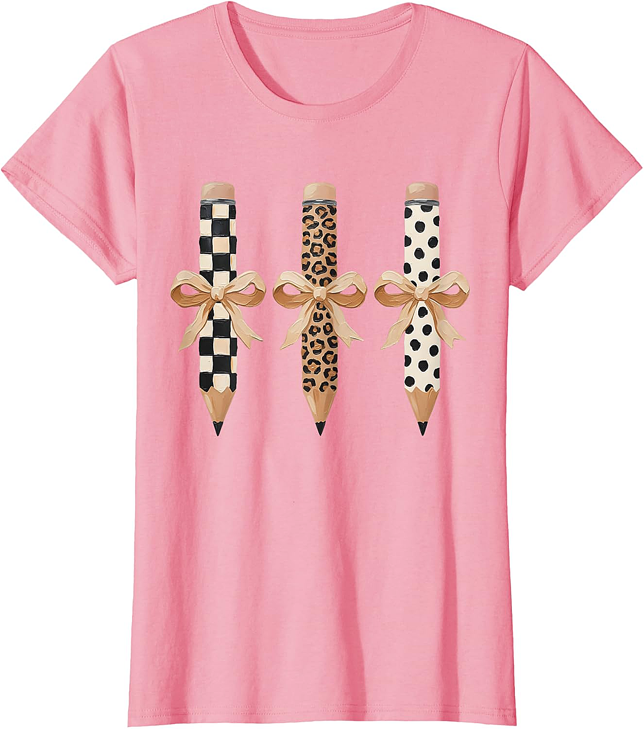  Preppy Leopard Pencil Bow Coquette Teacher Back to School Tee