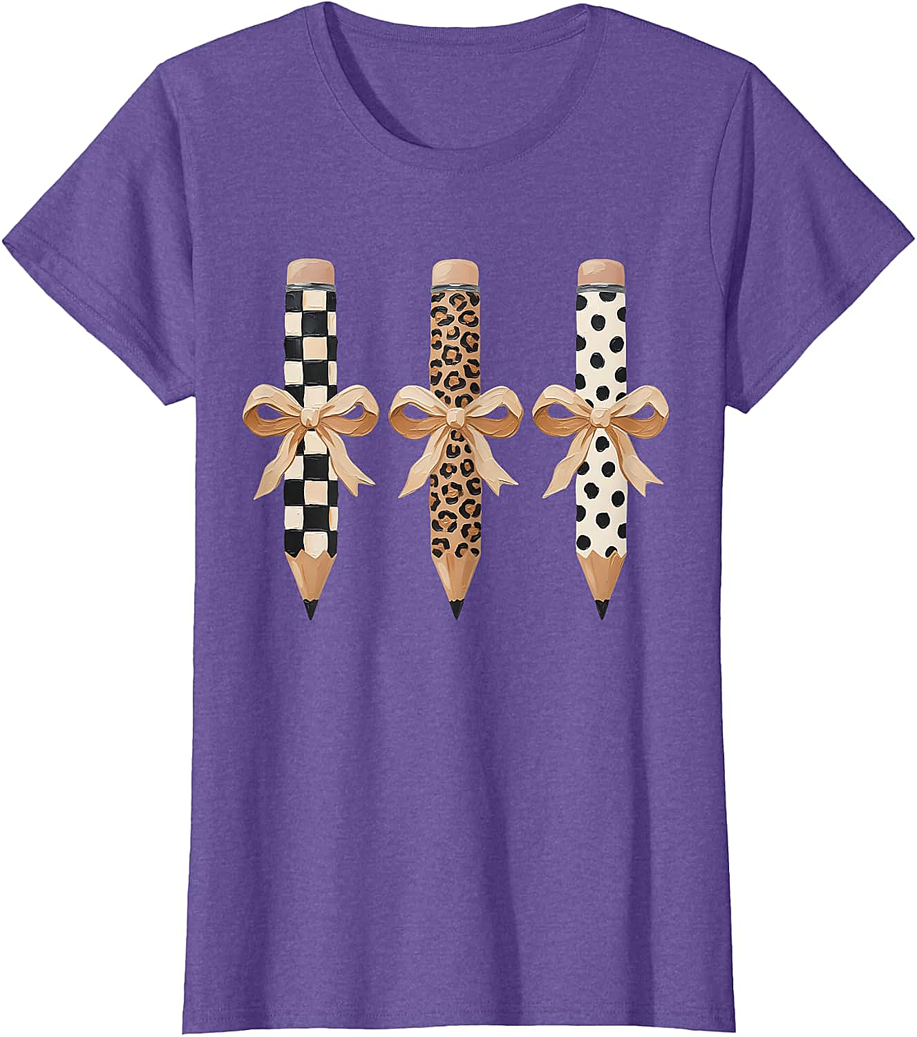  Preppy Leopard Pencil Bow Coquette Teacher Back to School Tee