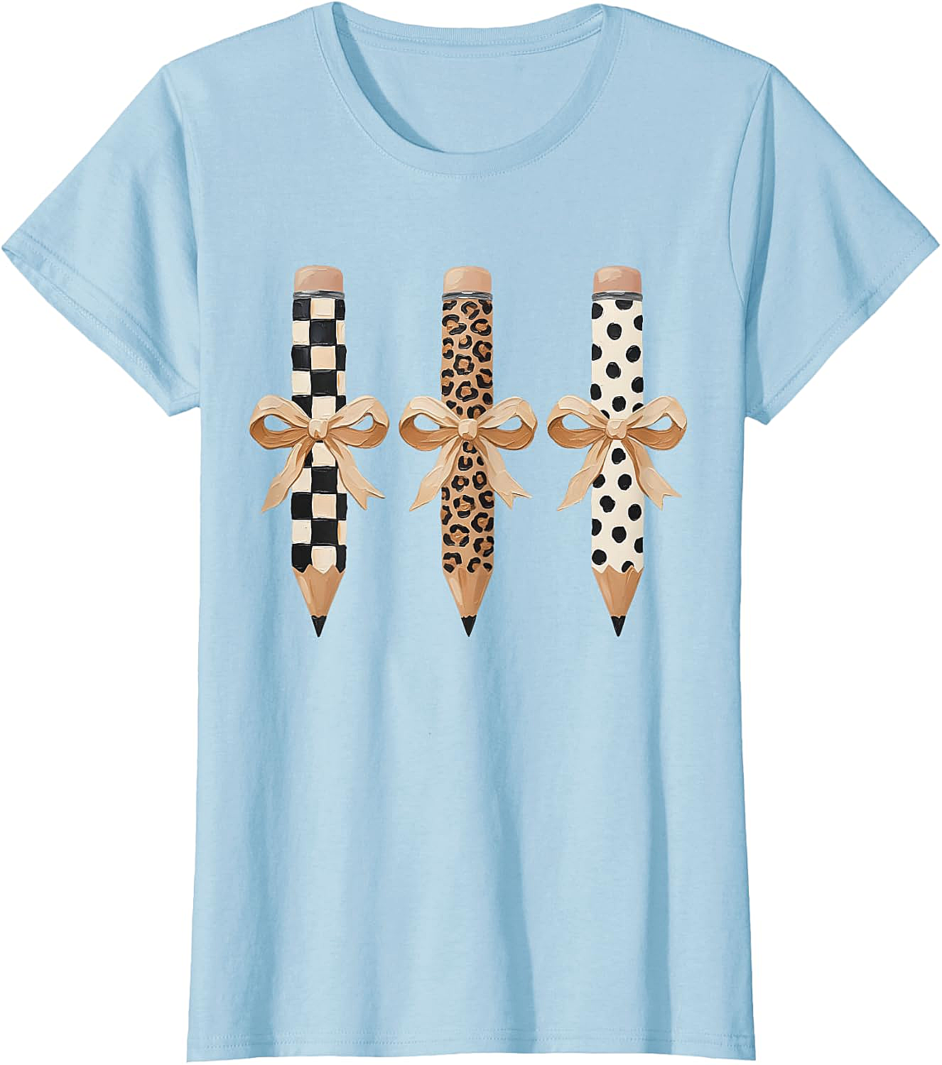  Preppy Leopard Pencil Bow Coquette Teacher Back to School Tee