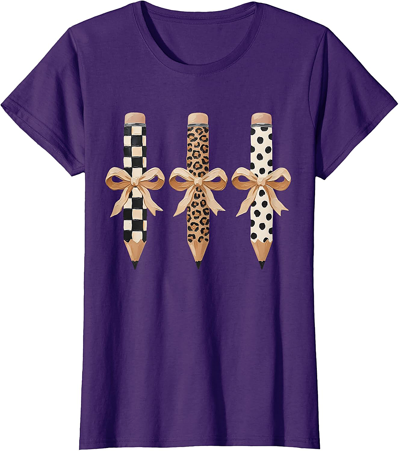  Preppy Leopard Pencil Bow Coquette Teacher Back to School Tee