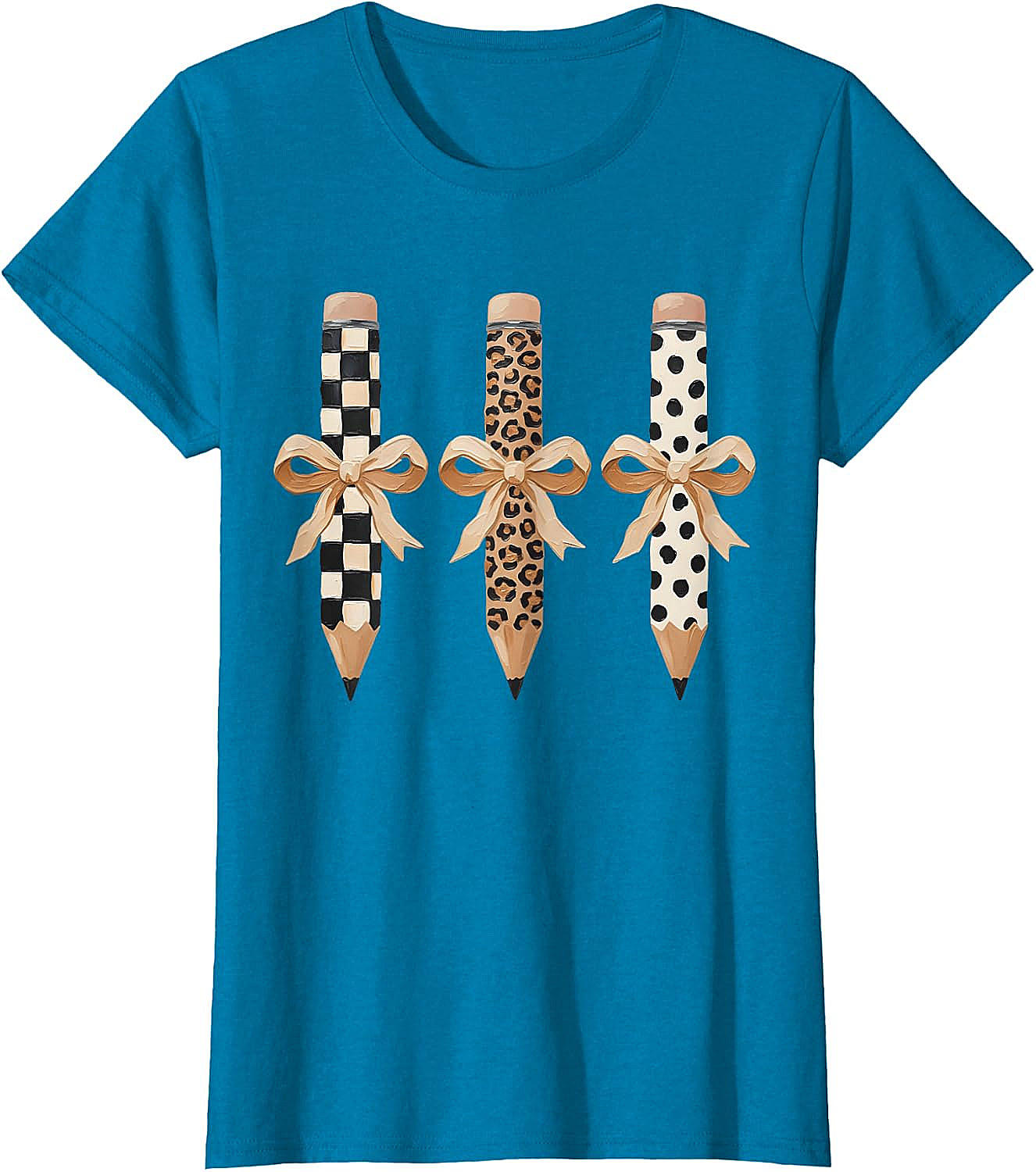  Preppy Leopard Pencil Bow Coquette Teacher Back to School Tee