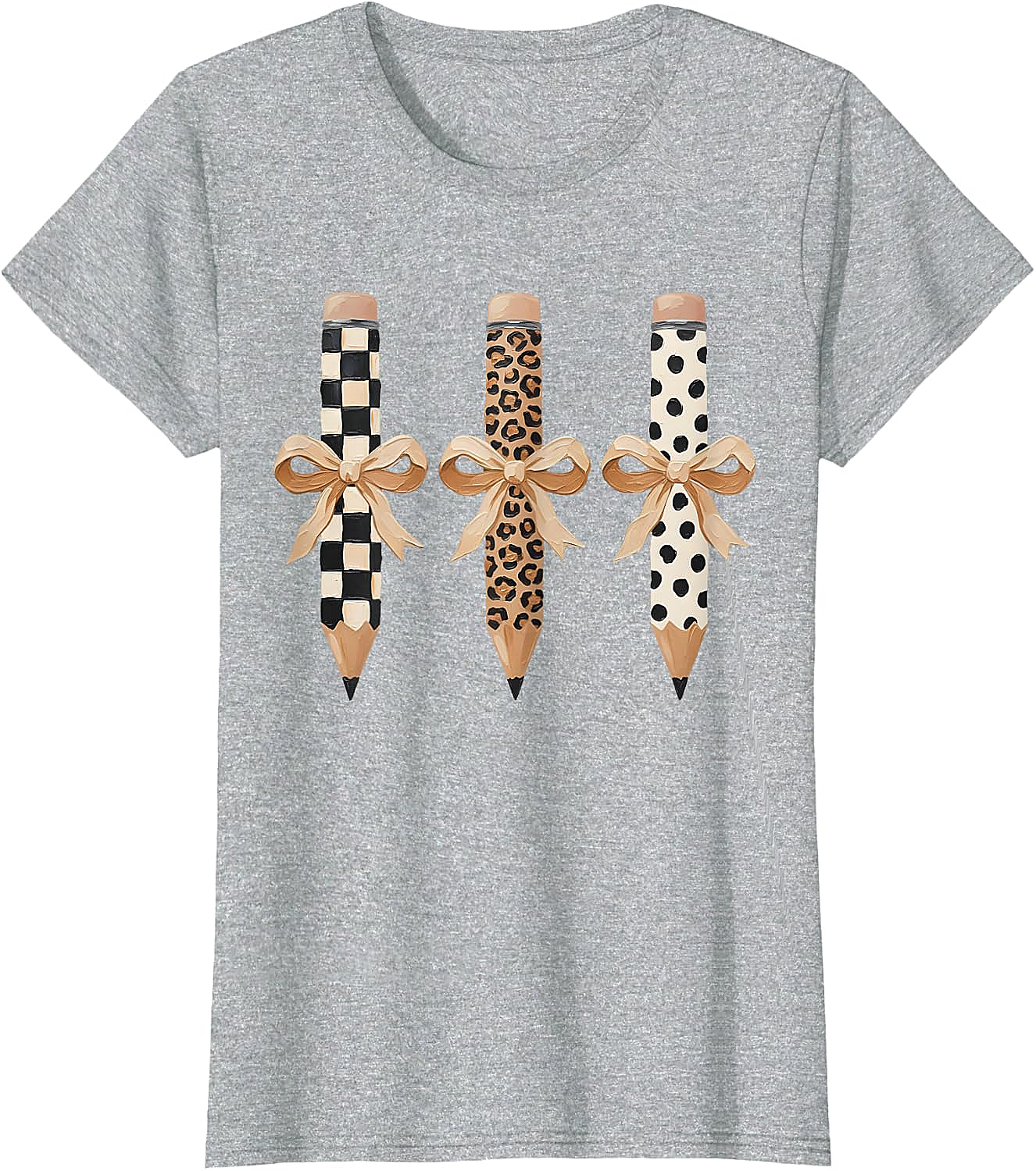  Preppy Leopard Pencil Bow Coquette Teacher Back to School Tee