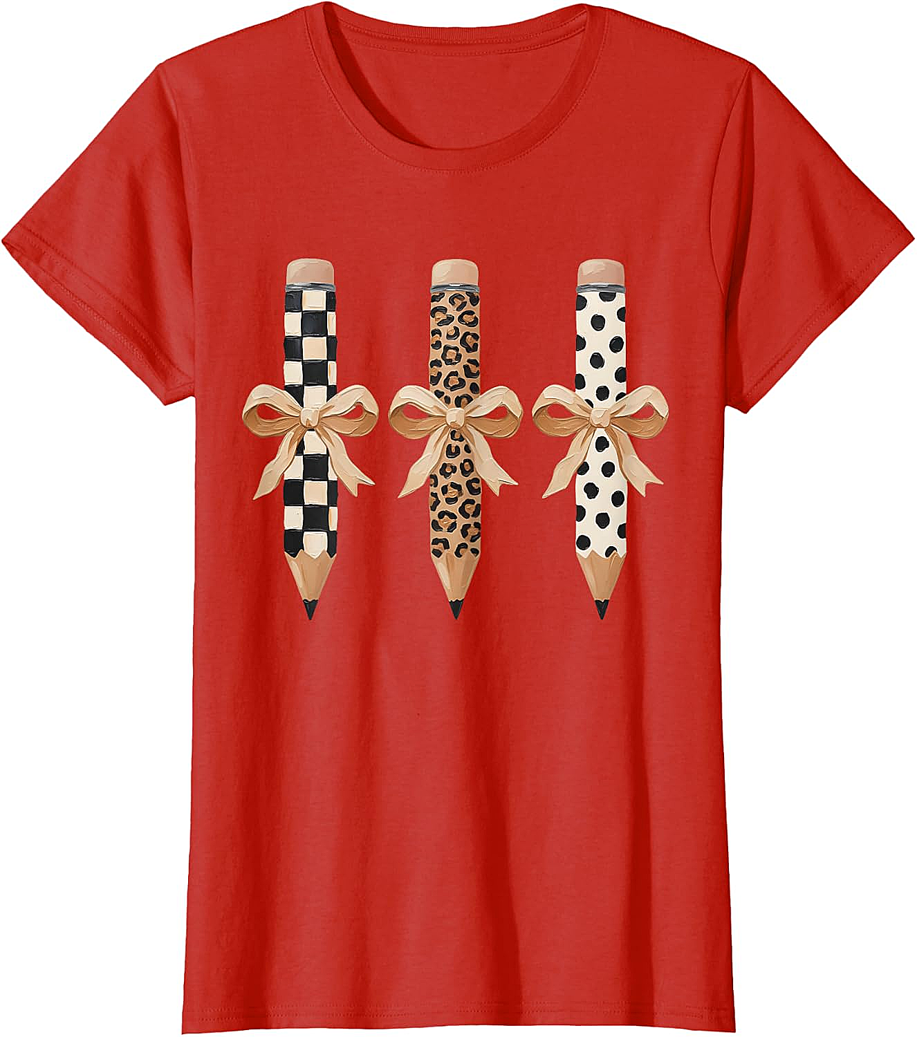  Preppy Leopard Pencil Bow Coquette Teacher Back to School Tee