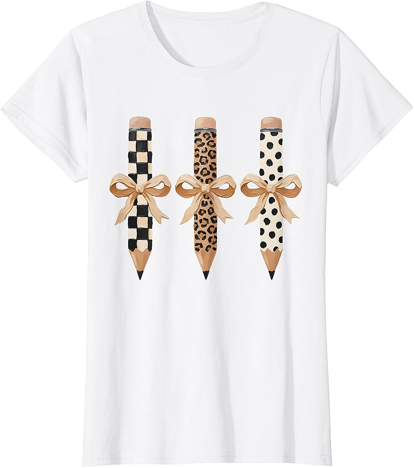 Preppy Leopard Pencil Bow Coquette Teacher Back to School Tee