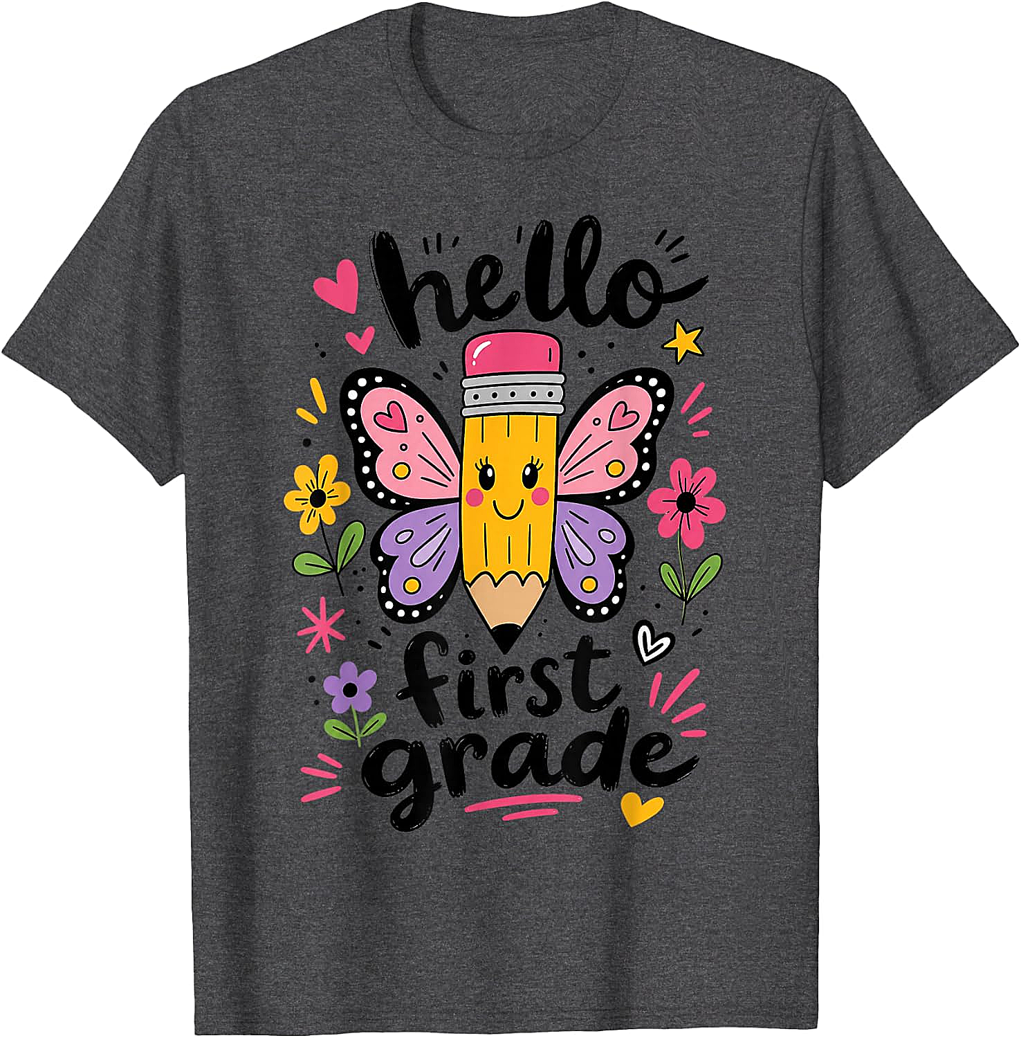  Hello First Grade Pencil Butterfly T-Shirt Back to School