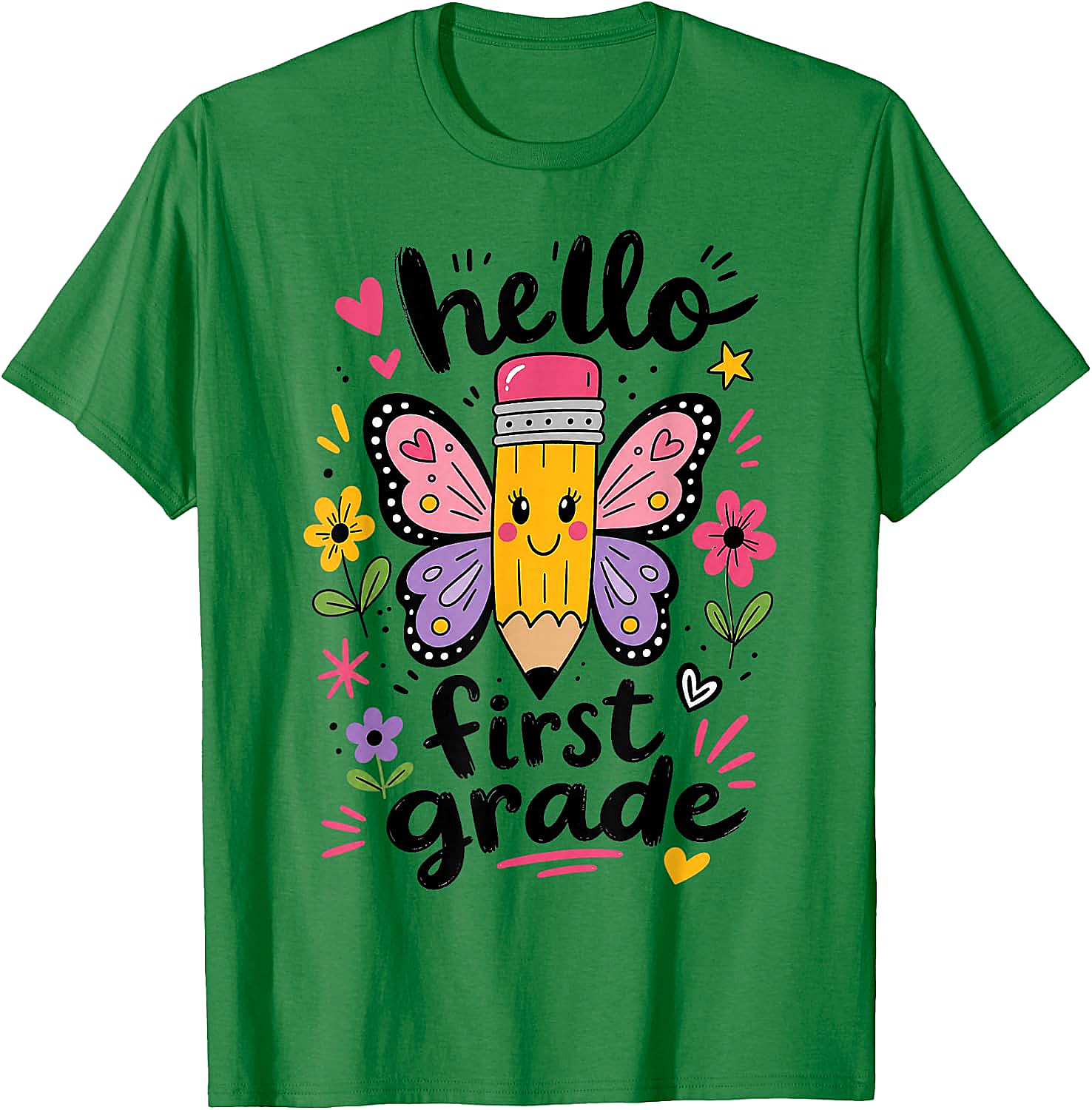  Hello First Grade Pencil Butterfly T-Shirt Back to School