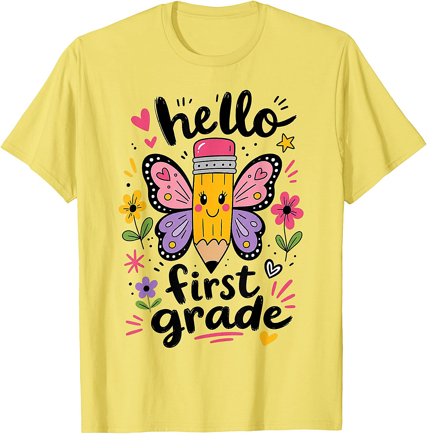  Hello First Grade Pencil Butterfly T-Shirt Back to School