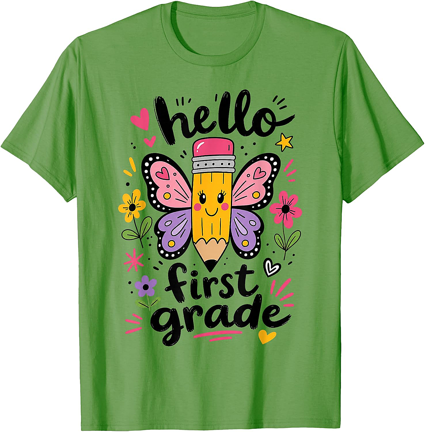  Hello First Grade Pencil Butterfly T-Shirt Back to School