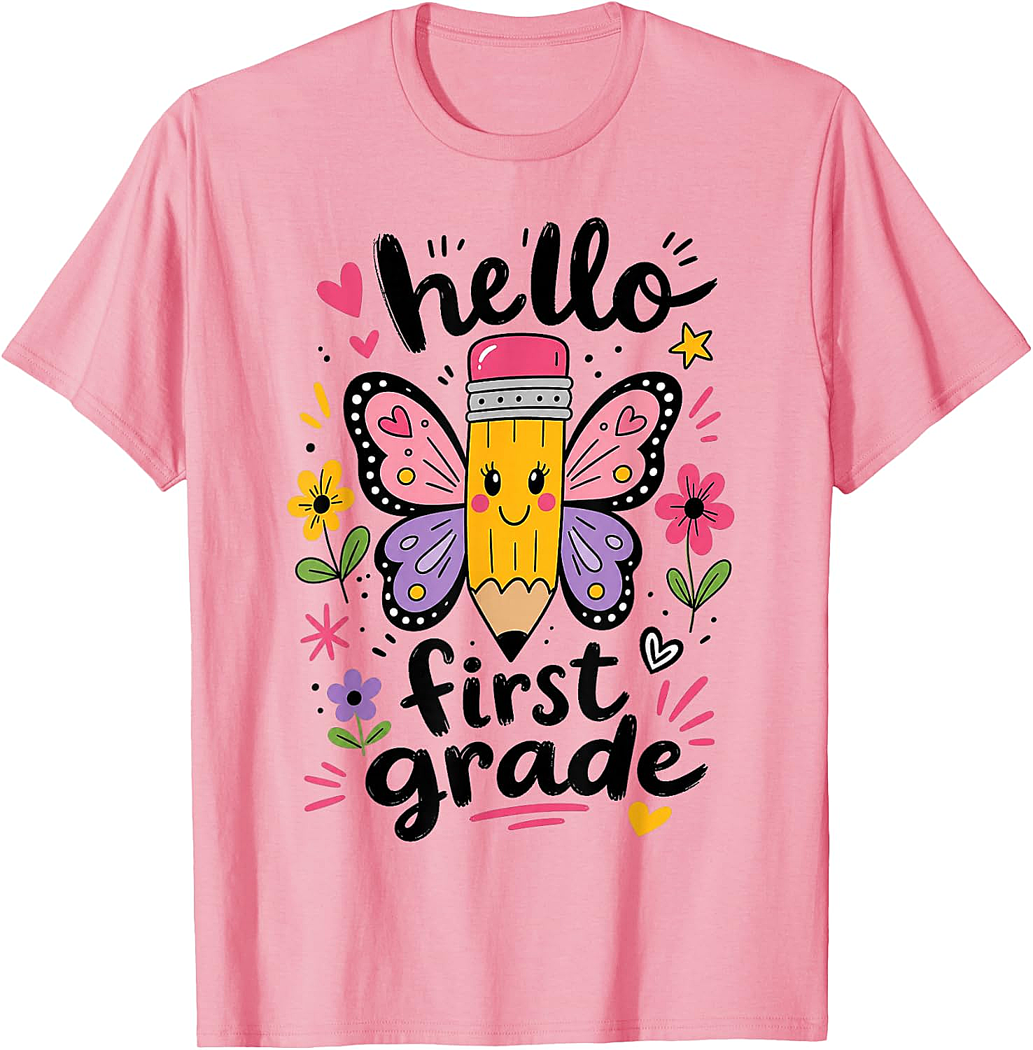  Hello First Grade Pencil Butterfly T-Shirt Back to School
