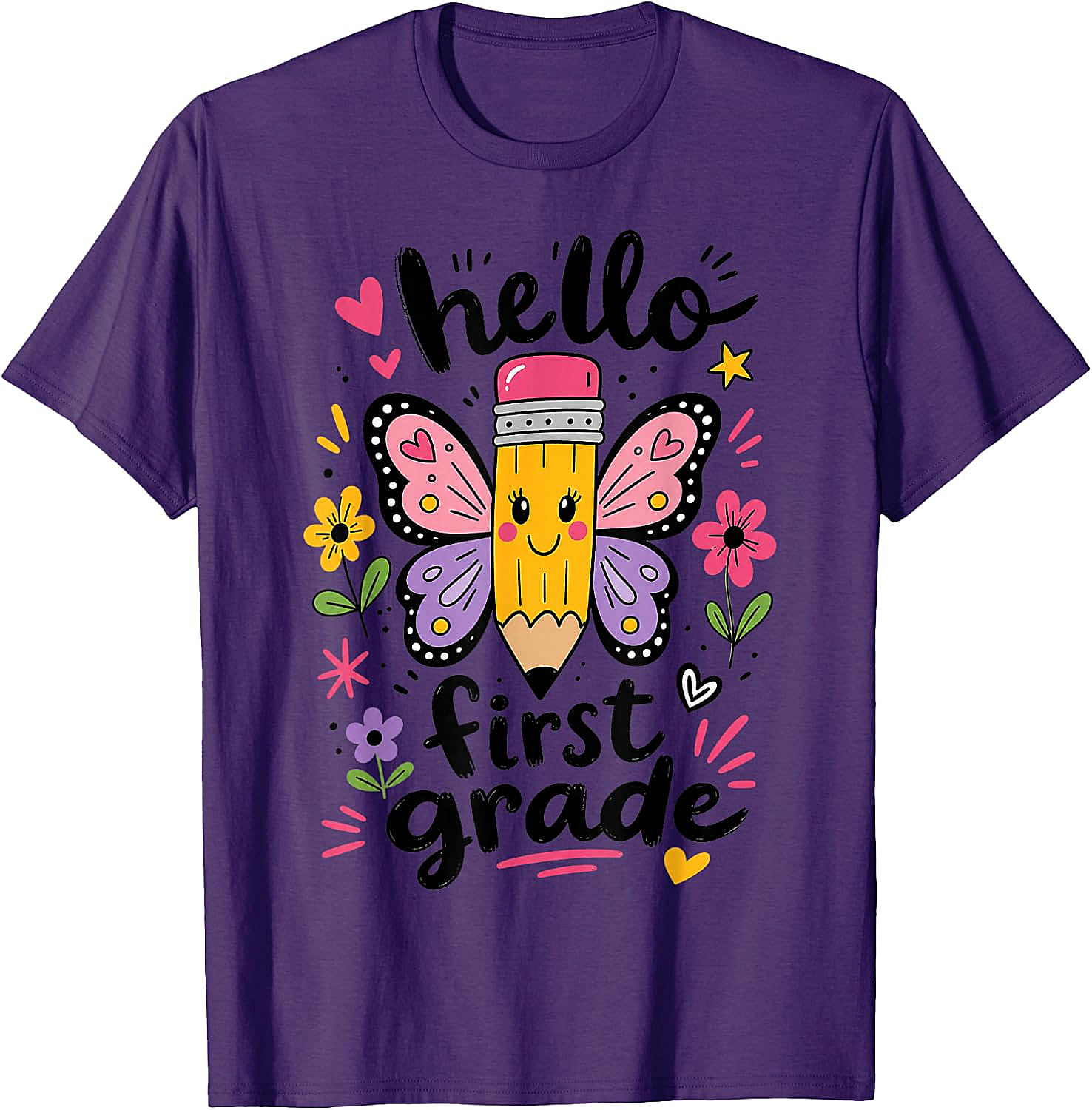  Hello First Grade Pencil Butterfly T-Shirt Back to School