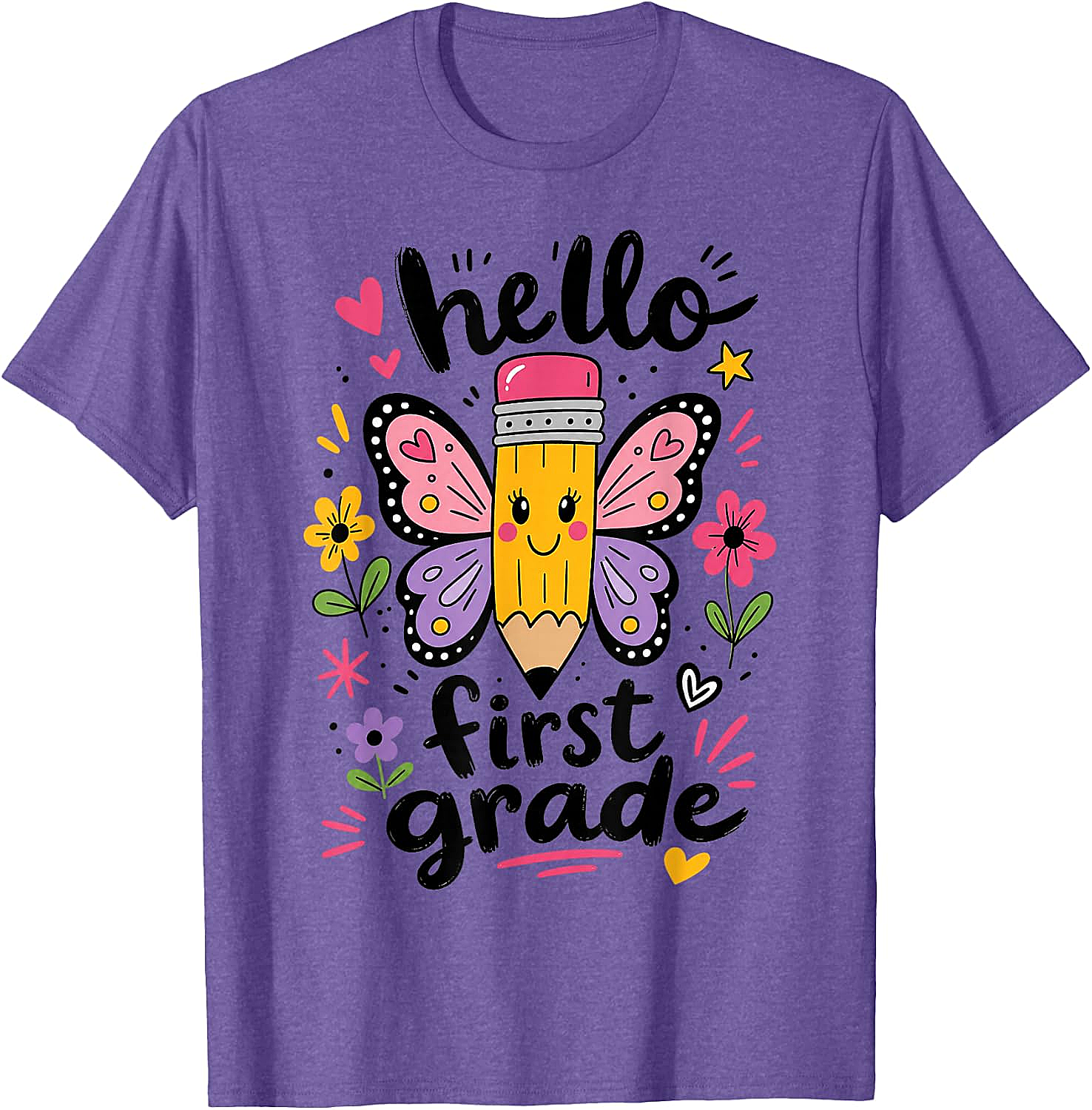  Hello First Grade Pencil Butterfly T-Shirt Back to School